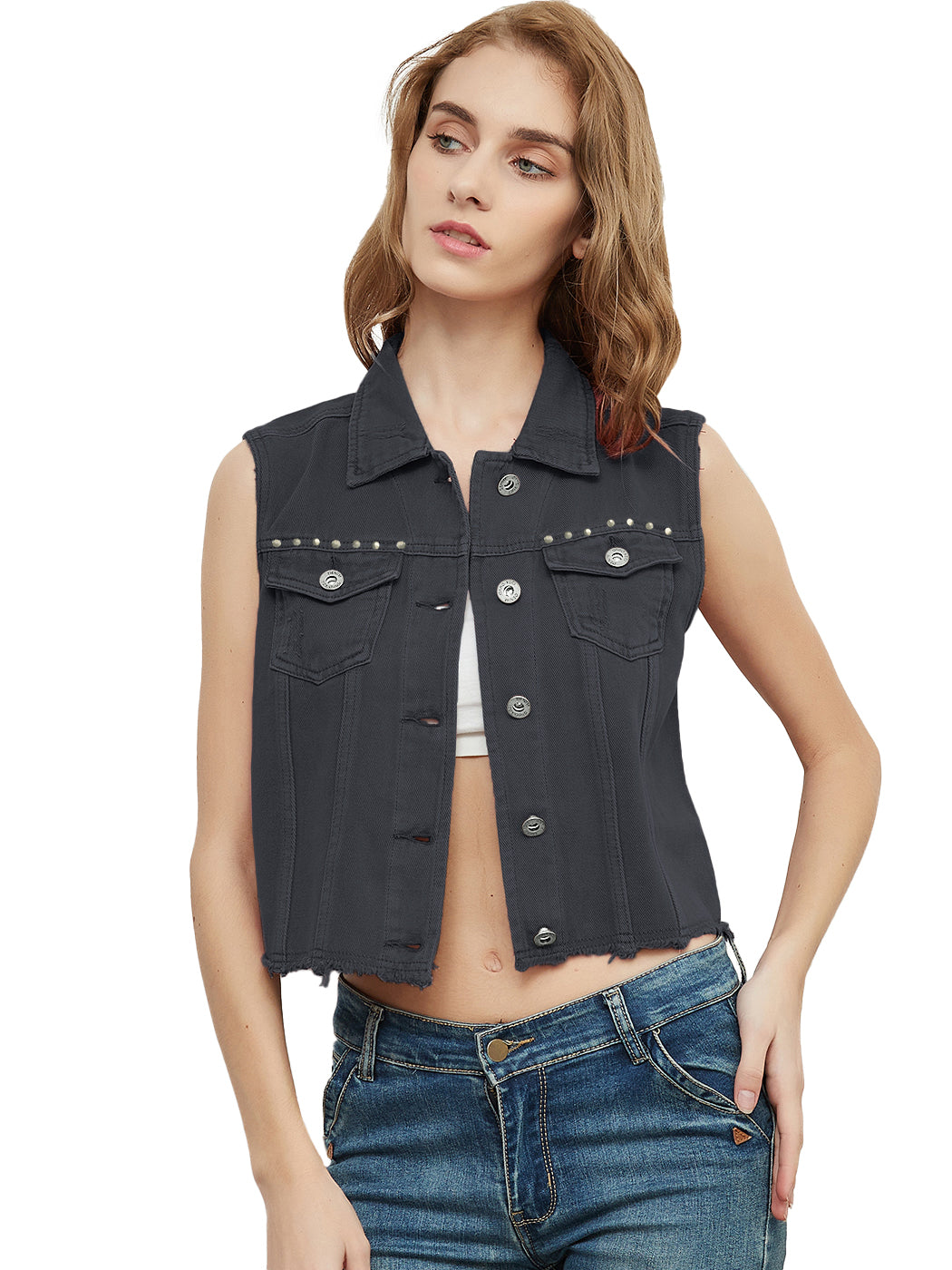 Cotton Denim Cropped Vest