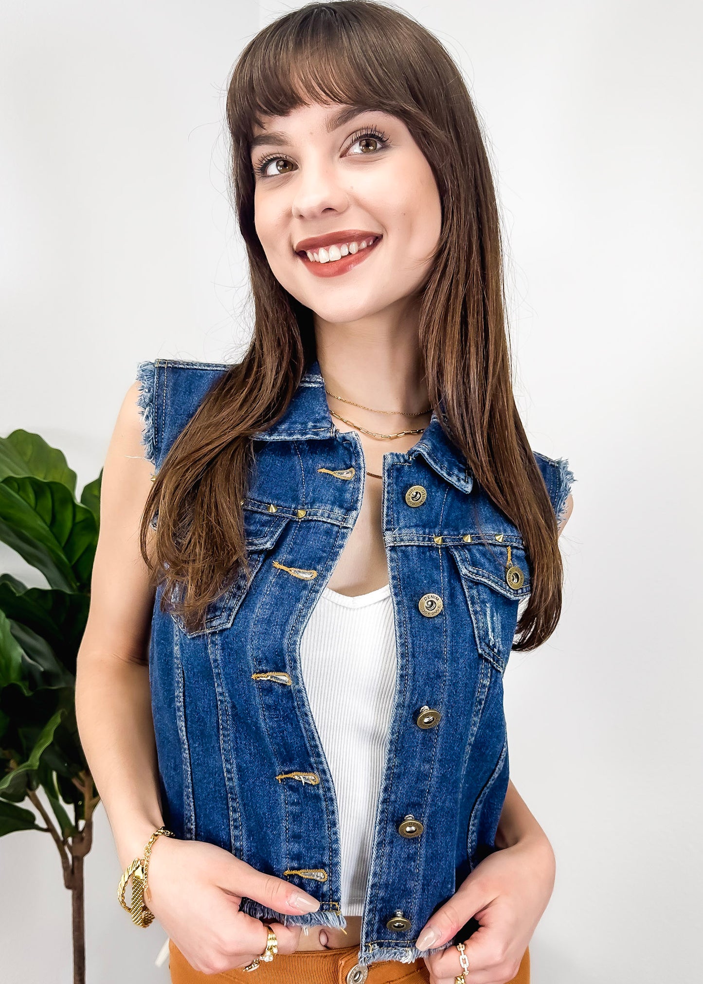 Cotton Denim Cropped Vest