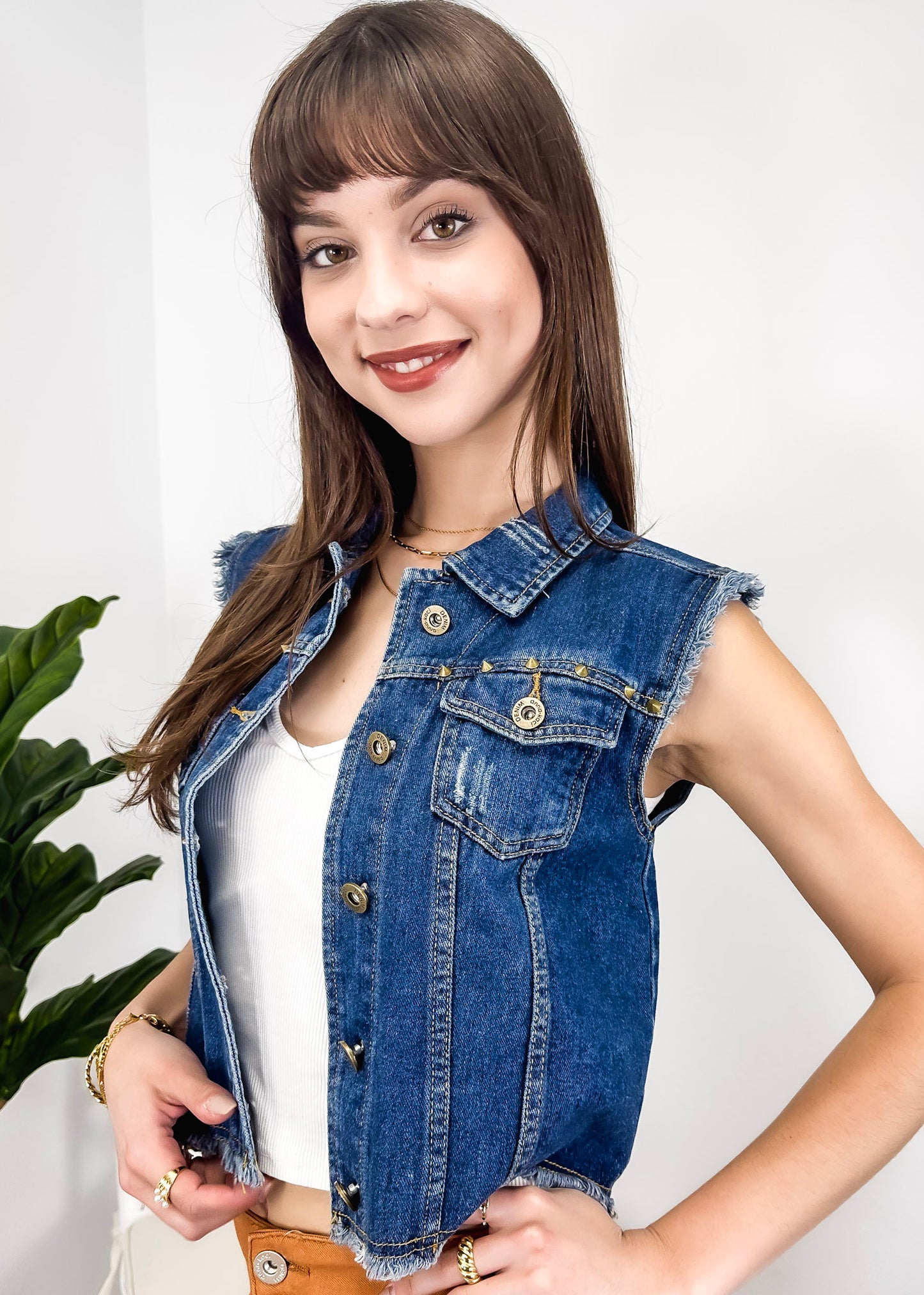Cotton Denim Cropped Vest