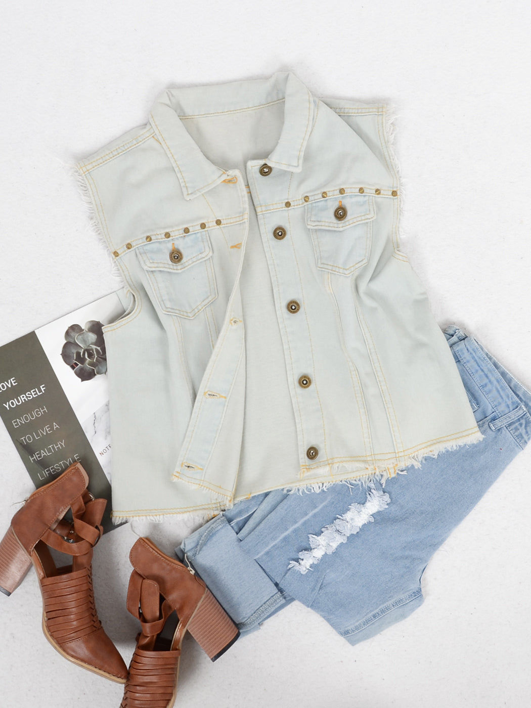 Cotton Denim Cropped Vest