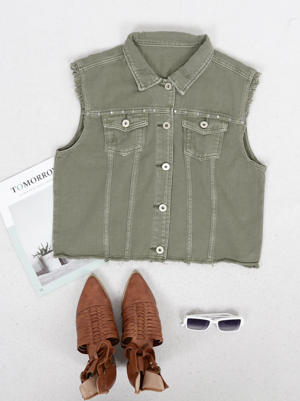 Cotton Denim Cropped Vest