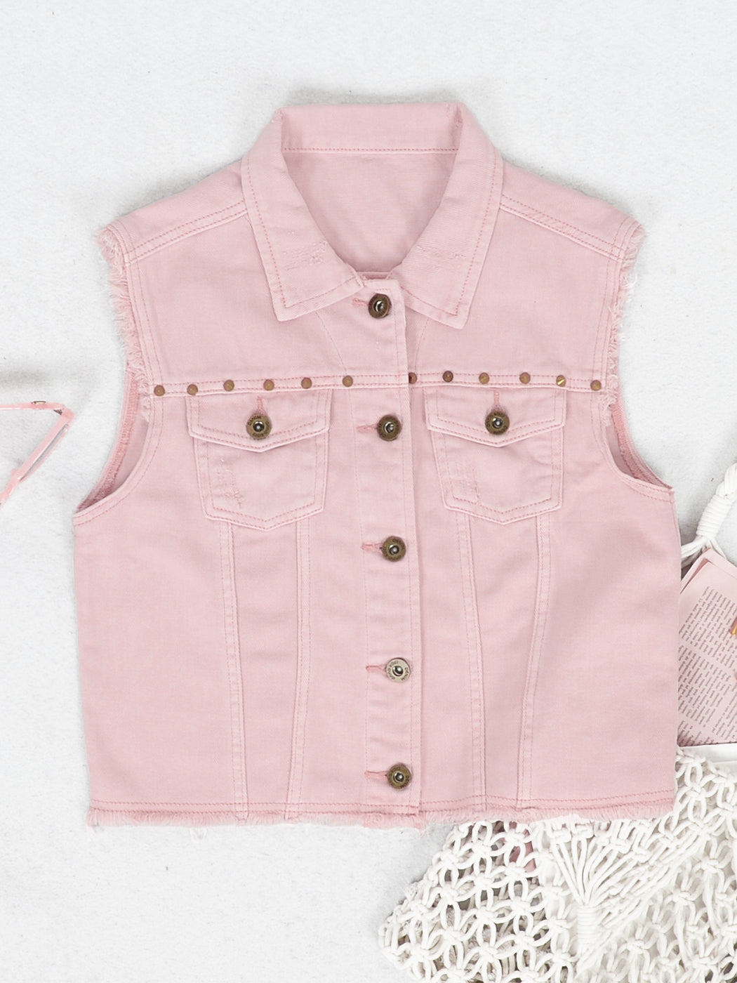 Cotton Denim Cropped Vest