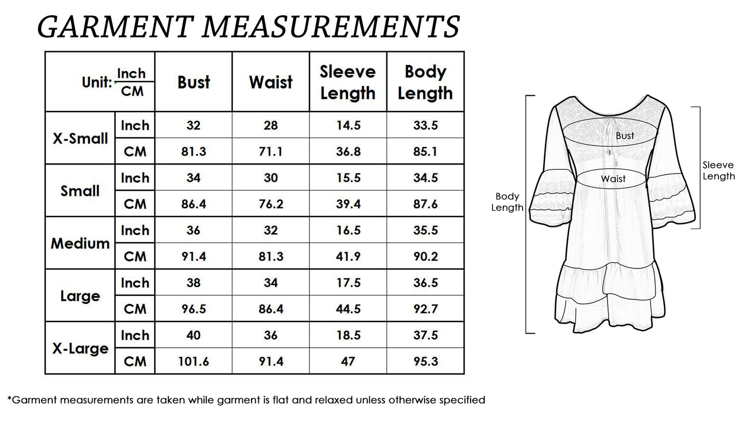 Boho Peasant Floral Lace Ruffle Hem Bell Sleeve Mini Dress