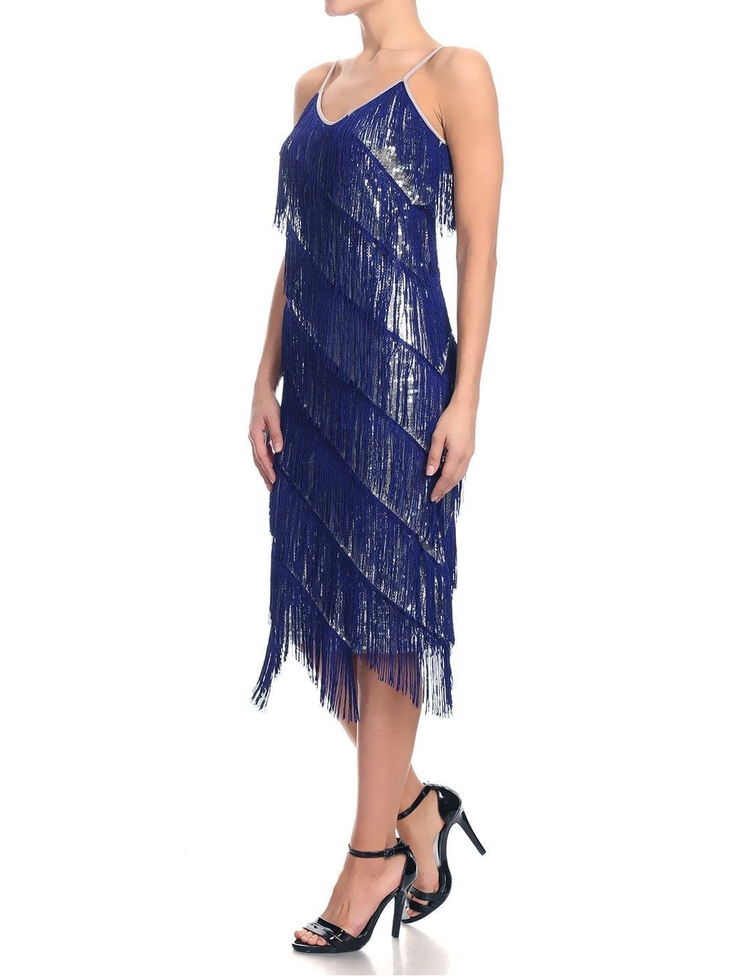 Vestido midi estilo flapper con flecos y lentejuelas