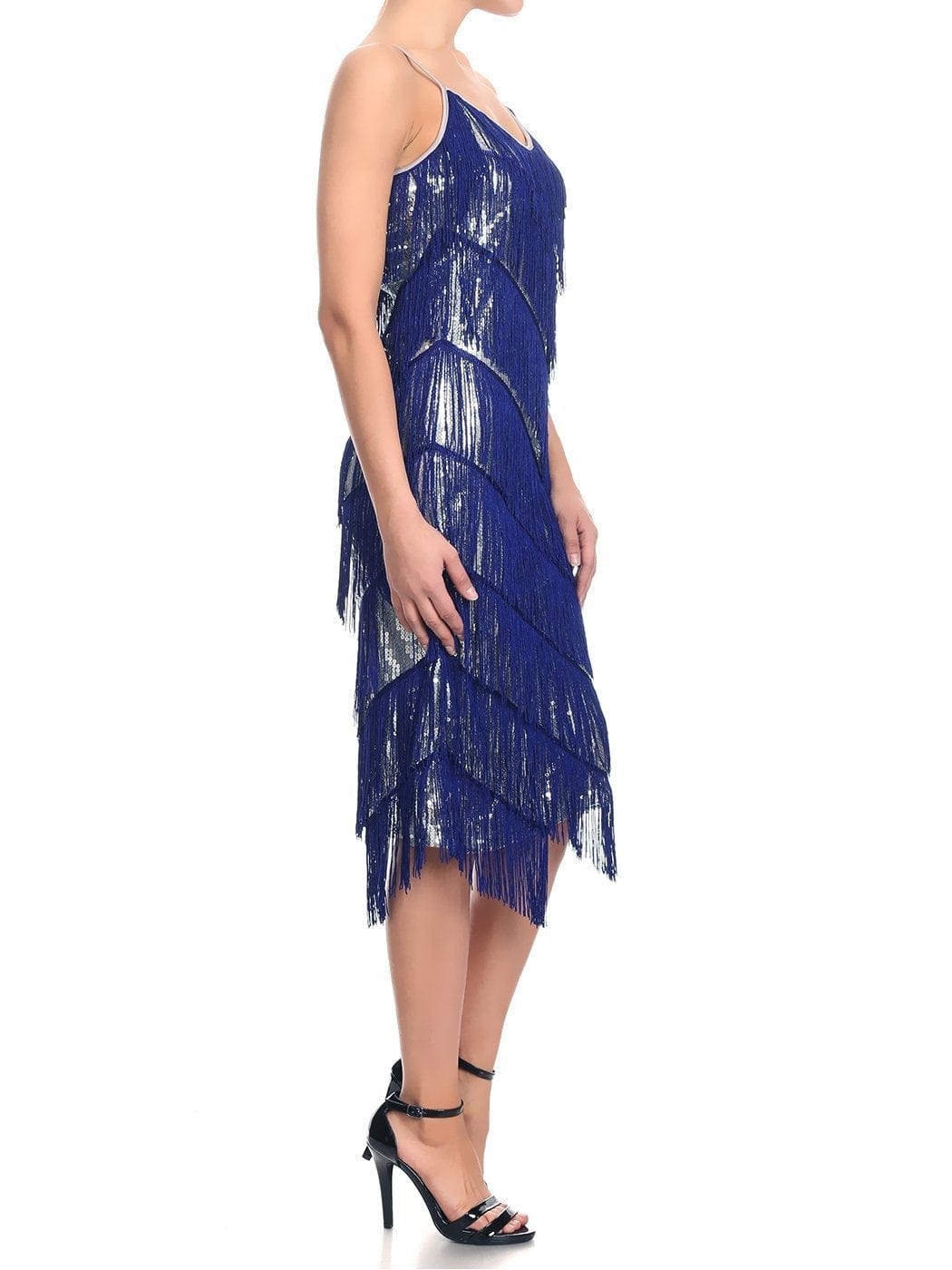 Vestido midi estilo flapper con flecos y lentejuelas