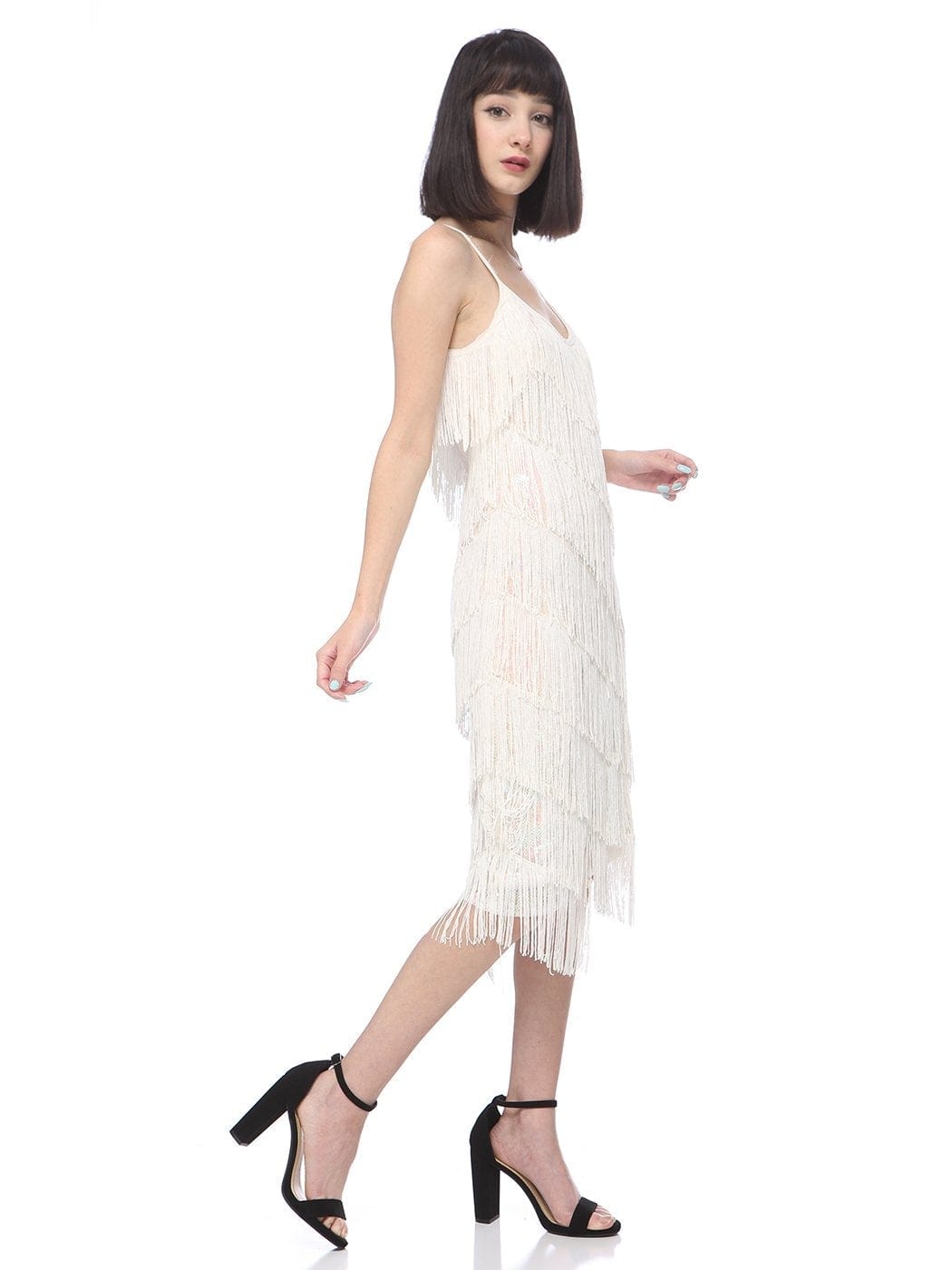 Vestido midi estilo flapper con flecos y lentejuelas