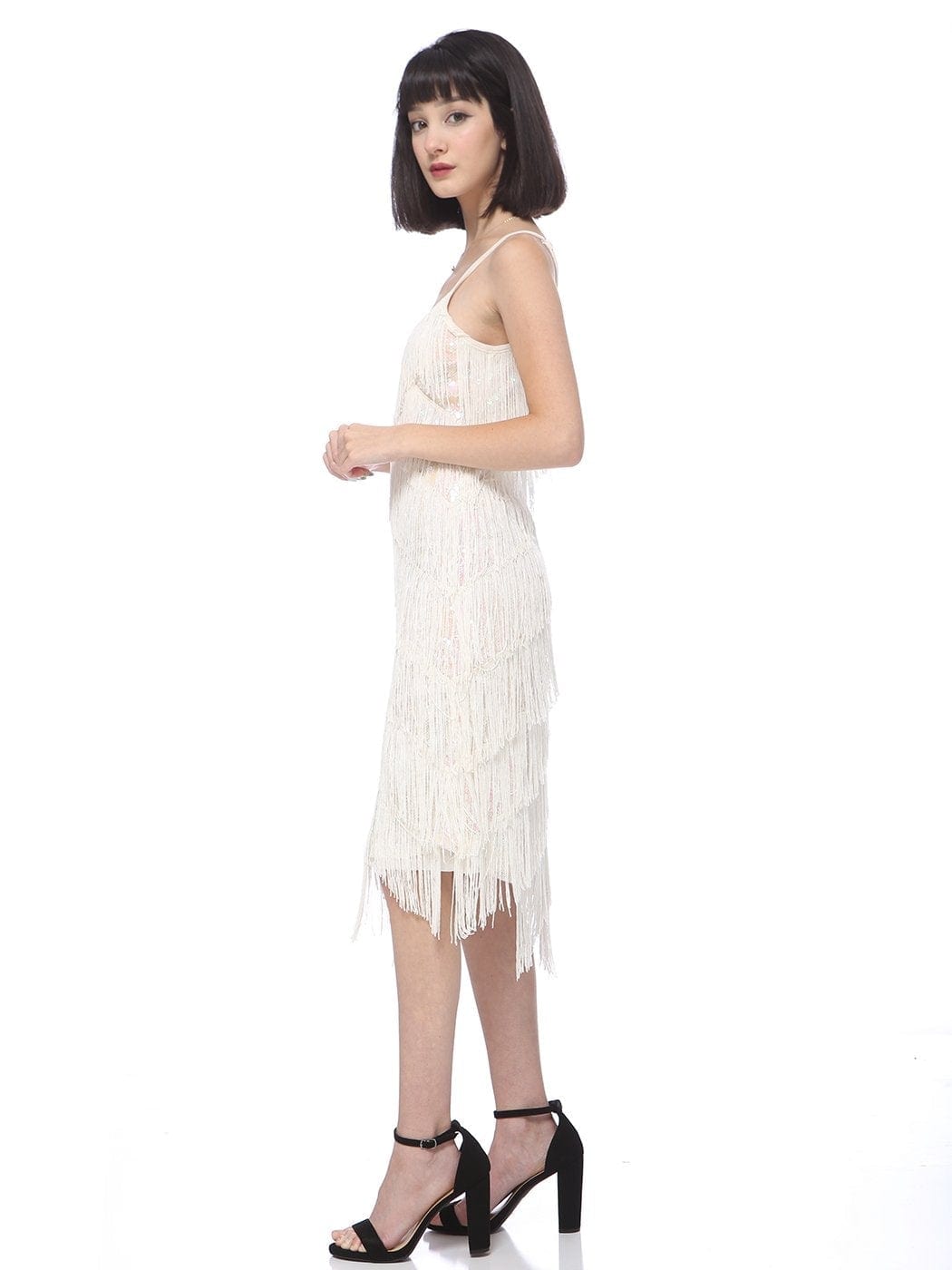 Vestido midi estilo flapper con flecos y lentejuelas