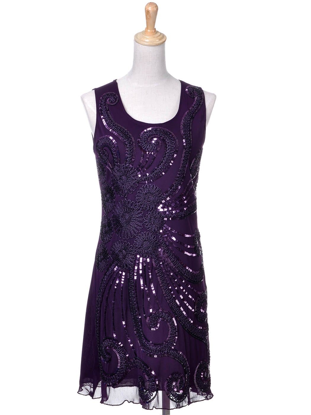 Sleeveless Floral Embroidery Beaded Sequin Dress