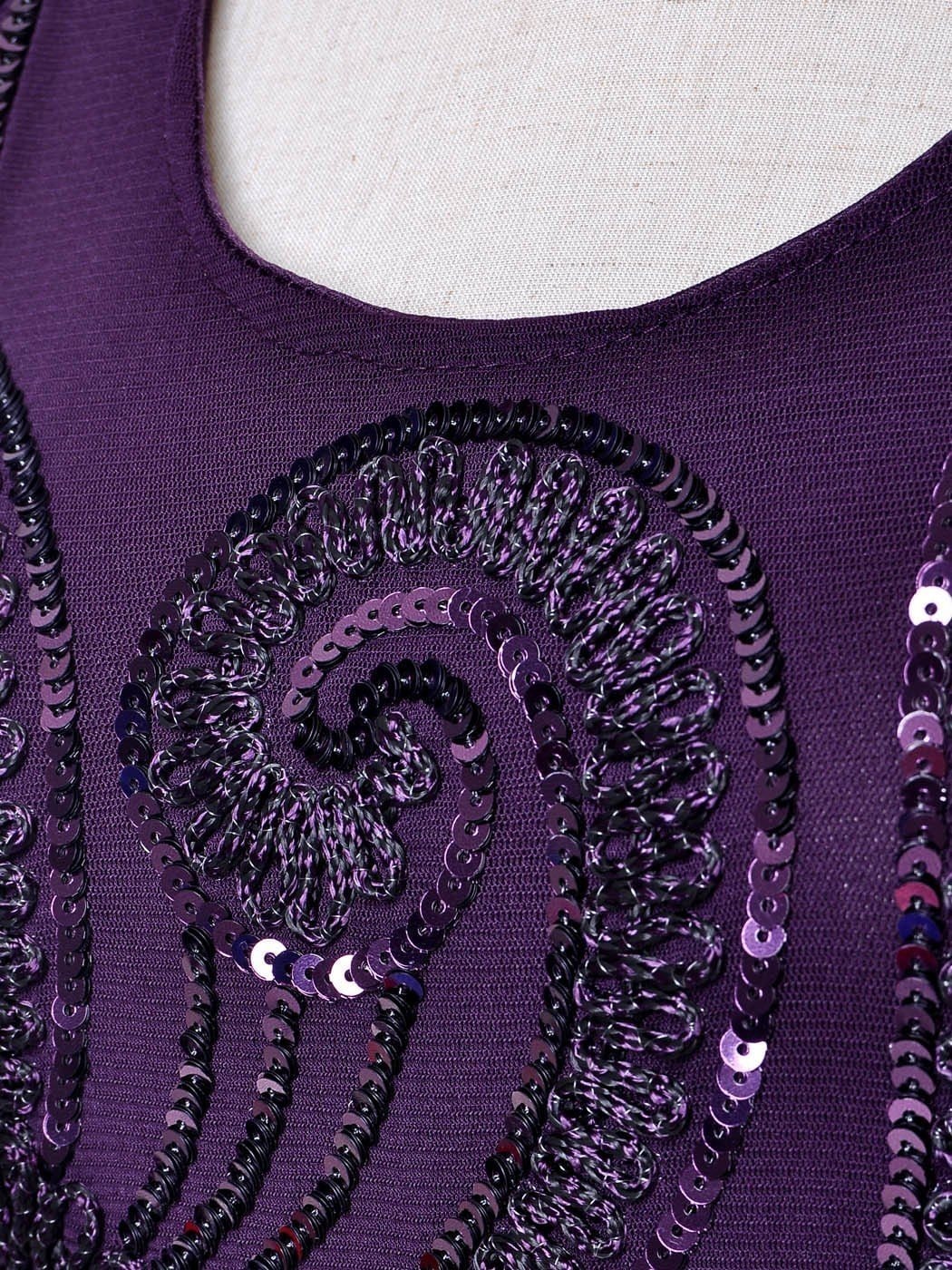 Sleeveless Floral Embroidery Beaded Sequin Dress