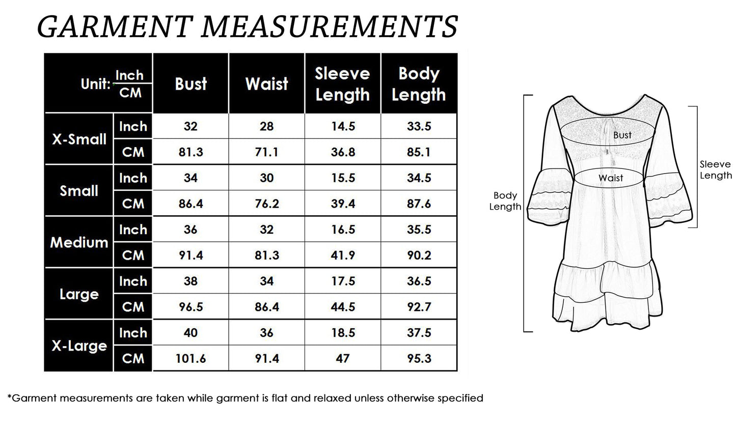 Boho Peasant Floral Lace Ruffle Hem Bell Sleeve Mini Dress