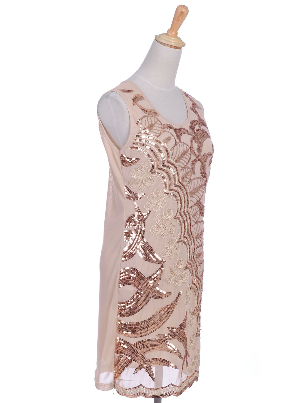 Vestido con apliques de cuerda trenzada, adornos de lentejuelas y corte S/M