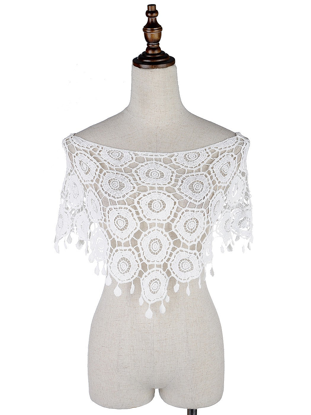 Poncho de red de crochet con borlas de Woodstock