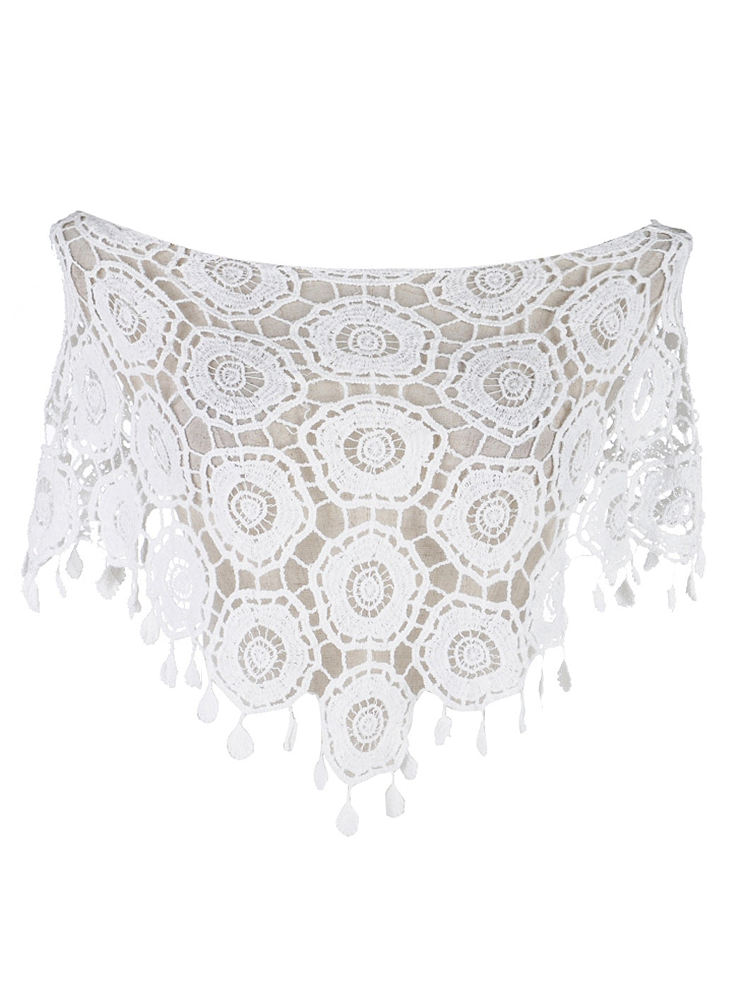 Poncho de red de crochet con borlas de Woodstock