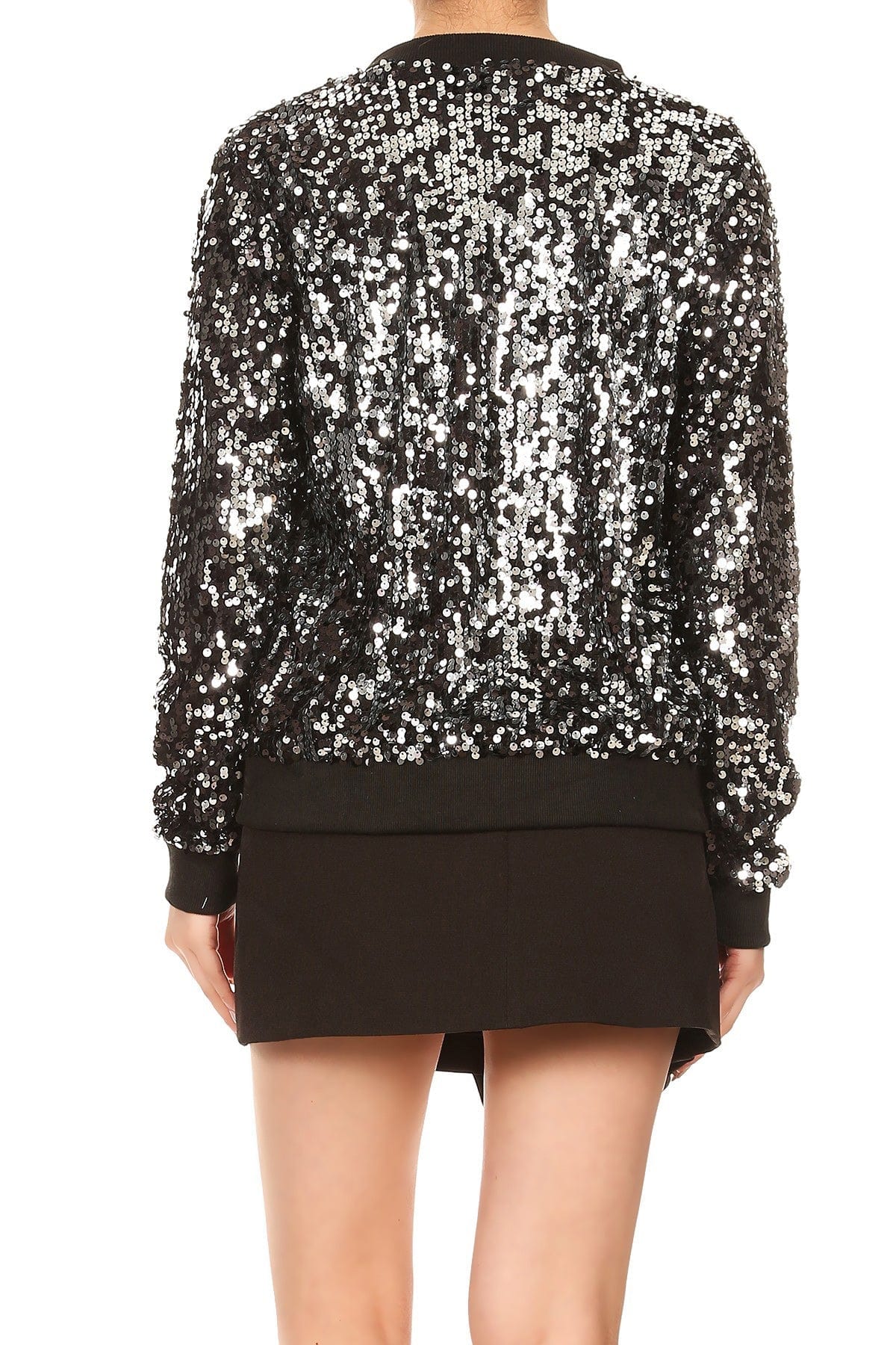 Sequin Bomber Zip-Up Jacket