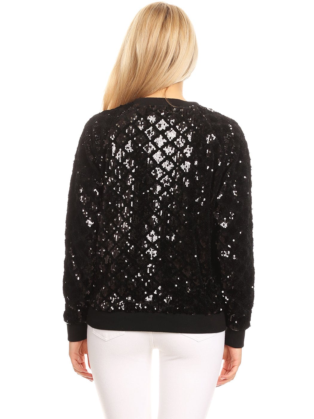 Sequin Bomber Zip-Up Jacket