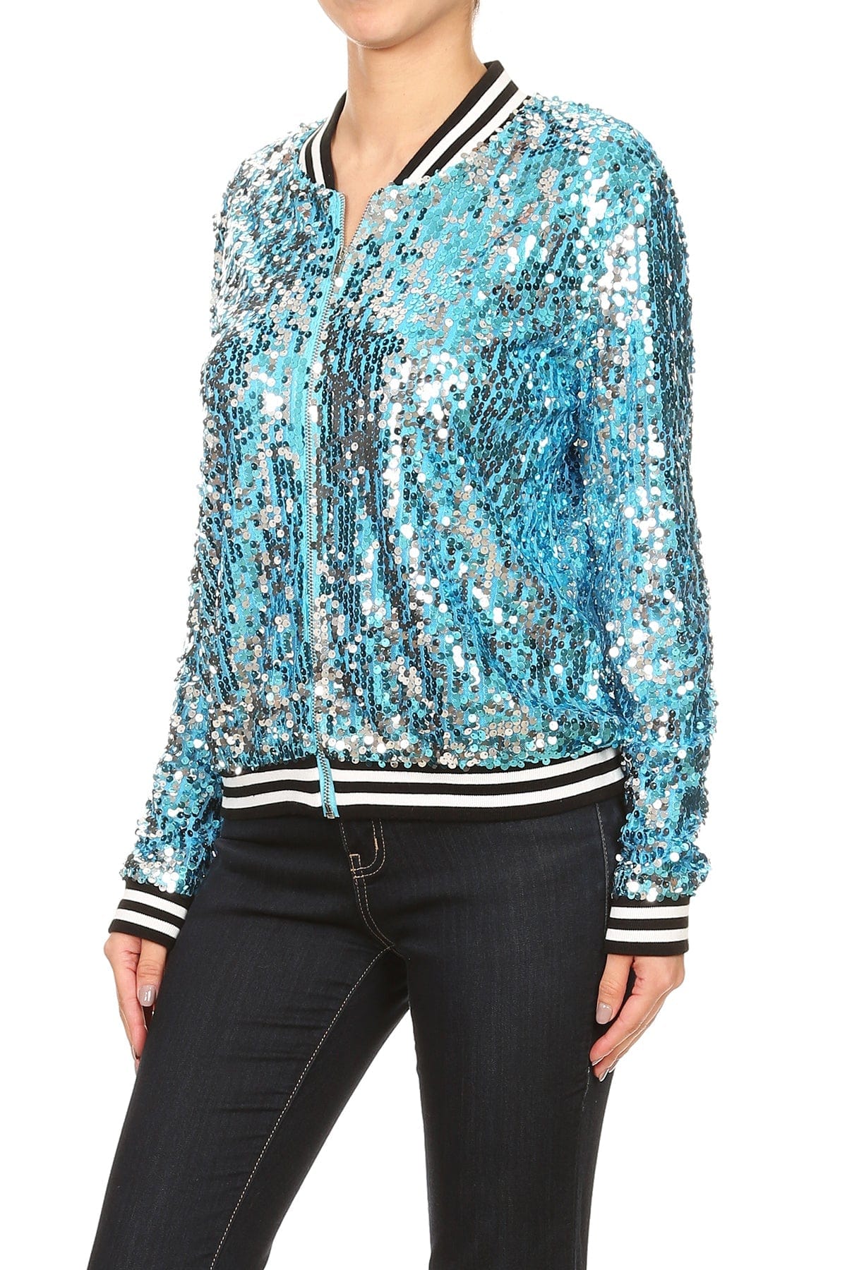 Sequin Bomber Zip-Up Jacket