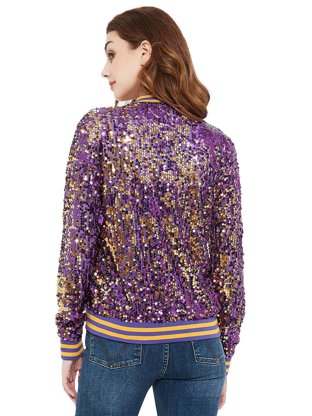 Sequin Bomber Zip-Up Jacket