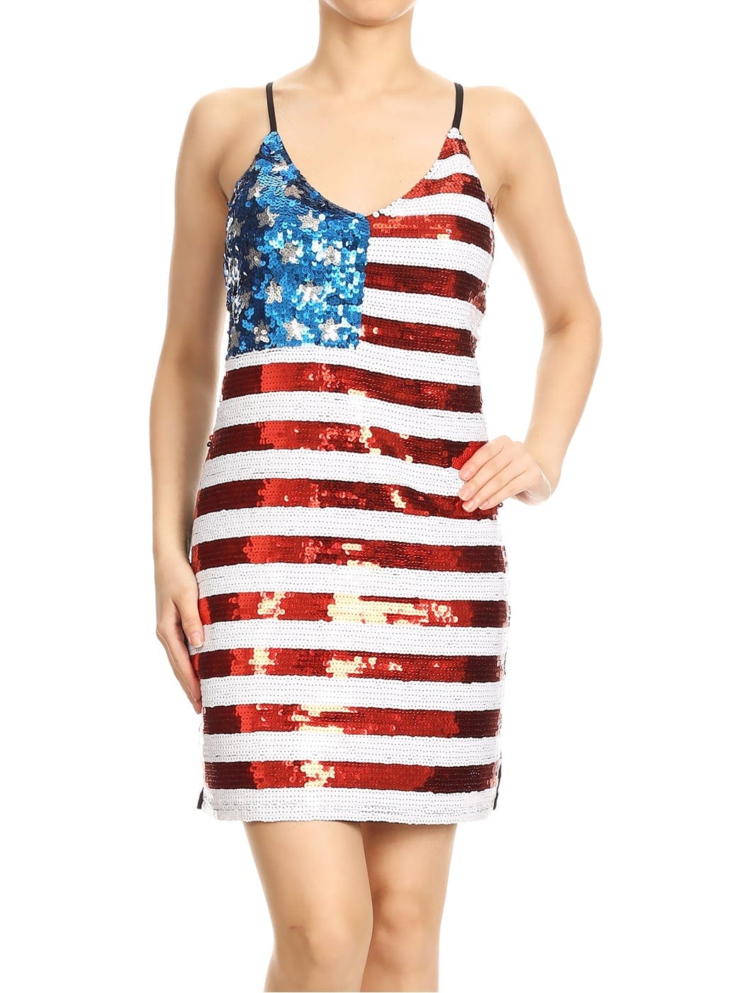 Anna-Kaci Women's Spaghetti Strap Sleeveless USA American Flag Patriotic Sequin Dress- Large, multicolored Anna-Kaci Women's Spaghetti Strap Sleeveless USA American Flag Patriotic Sequin Dress- Large, multicolored