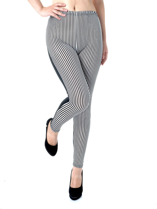 Leggings largos ajustados de cintura alta con rayas verticales en la parte delantera, color negro, talla S/M