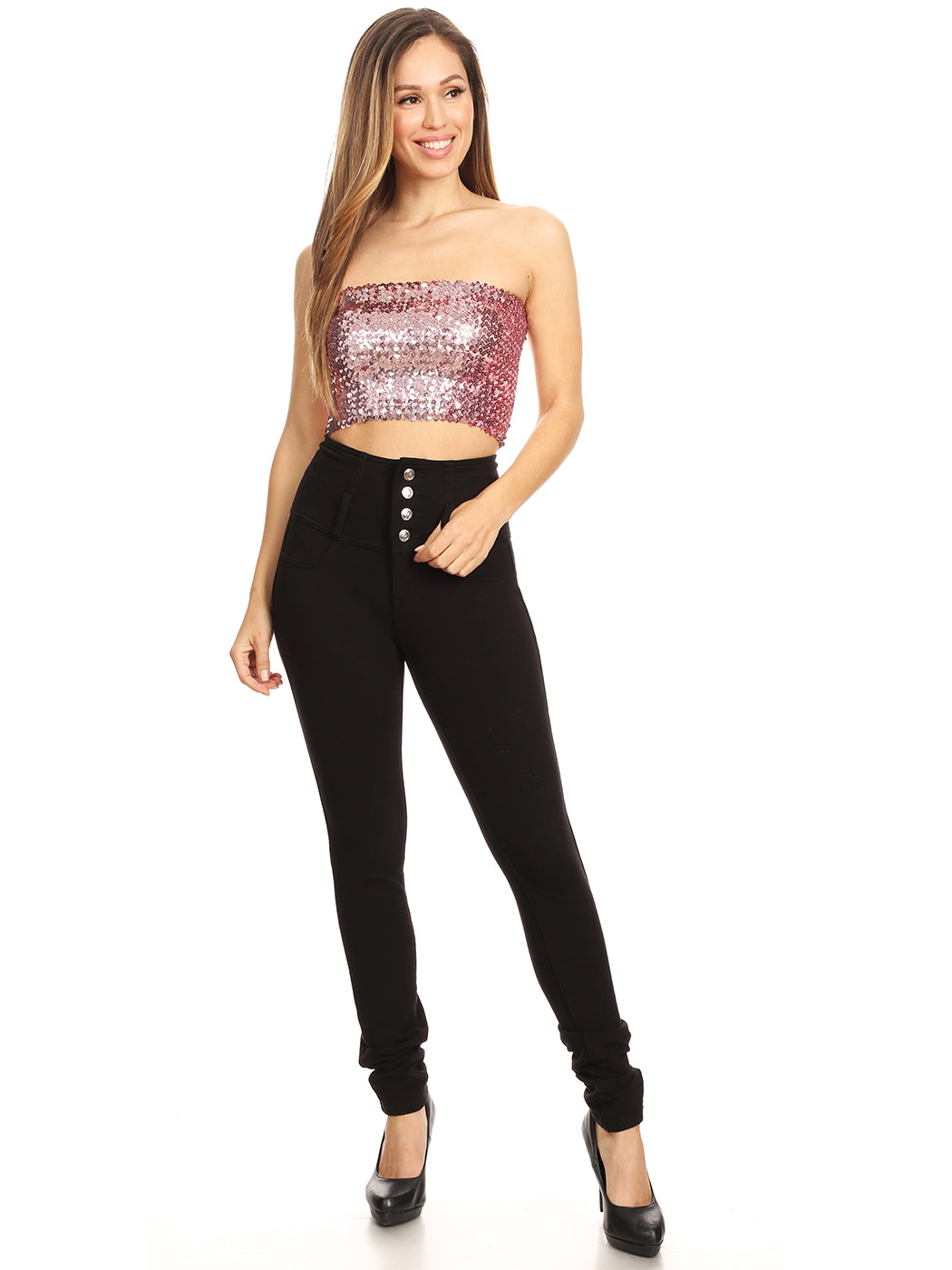 Bandeau sin tirantes con lentejuelas y purpurina