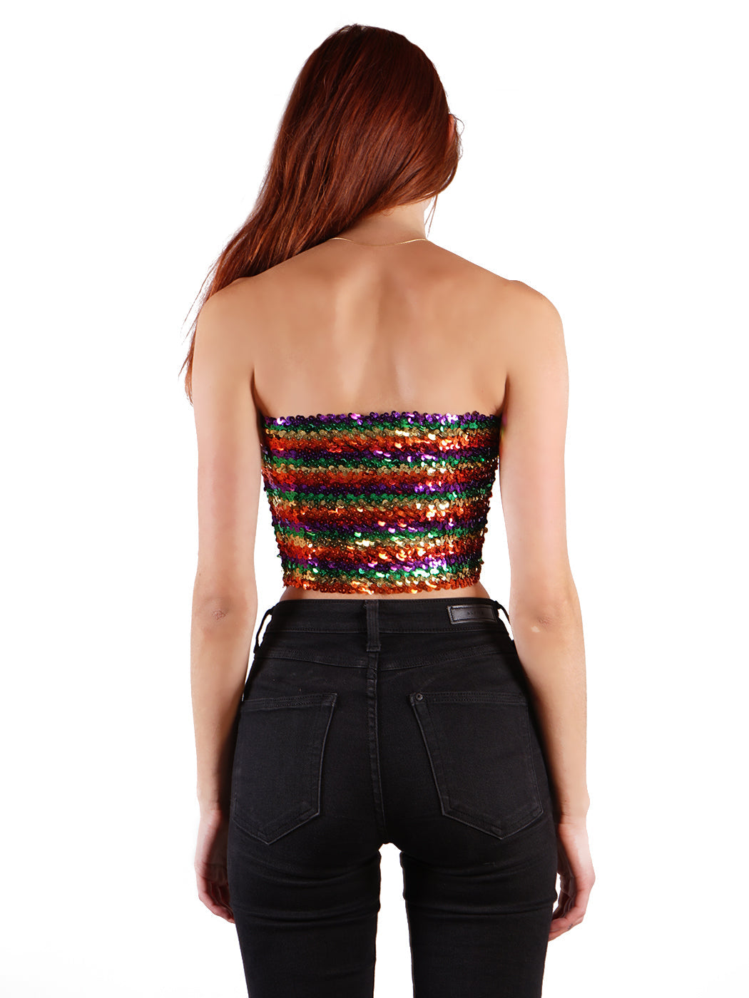 Bandeau sin tirantes con lentejuelas y purpurina