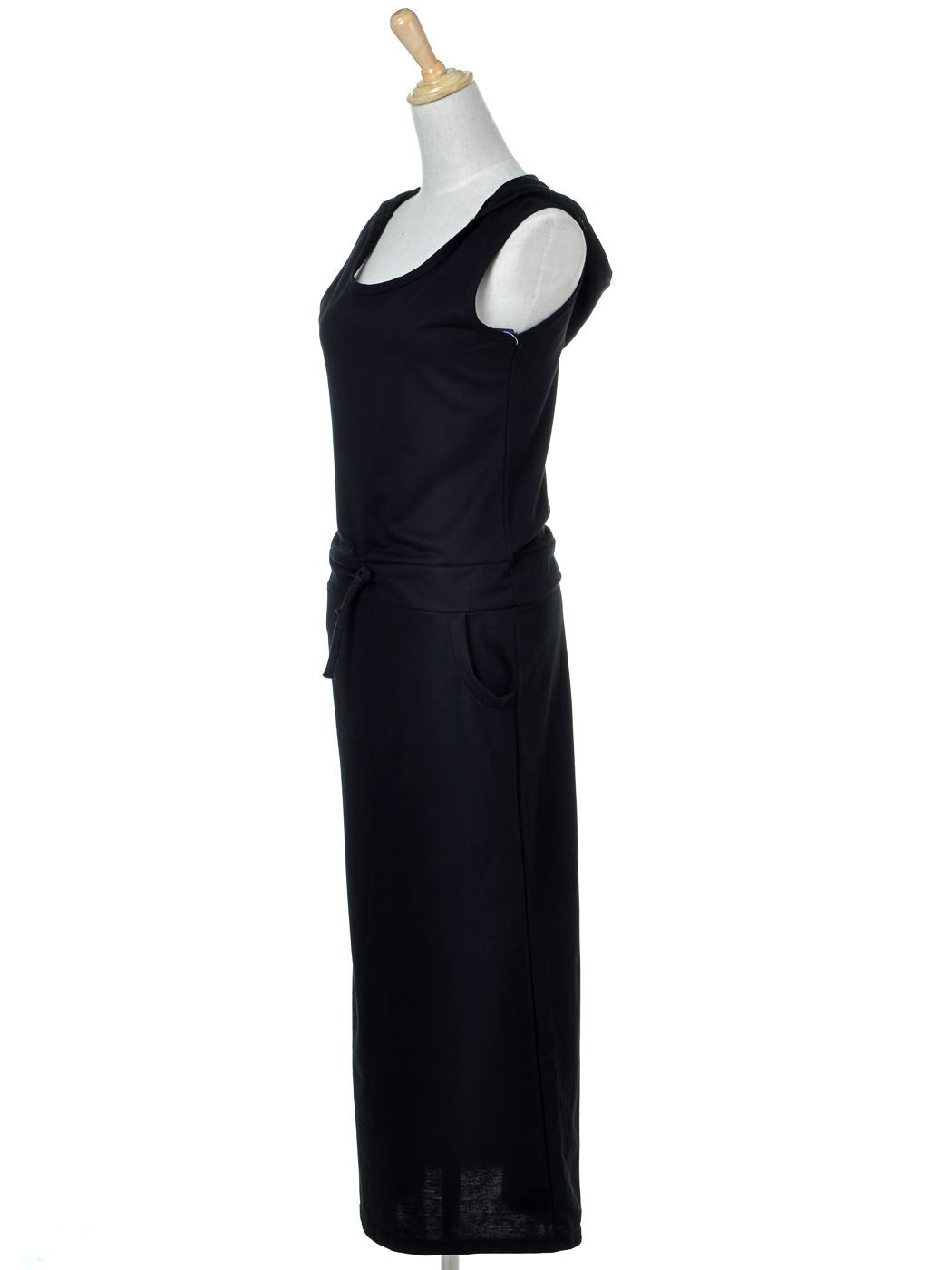 Vestido largo con capucha, sin mangas y cordón ajustable, inspirado en el deporte, color negro, talla S/M