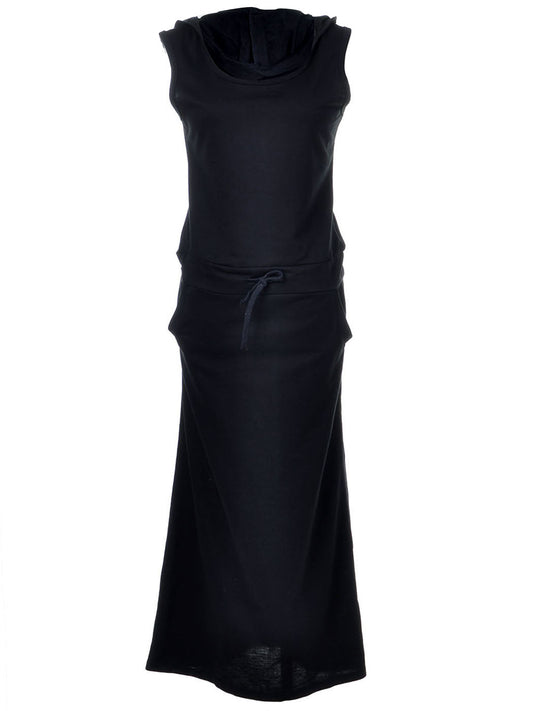 Vestido largo con capucha, sin mangas y cordón ajustable, inspirado en el deporte, color negro, talla S/M