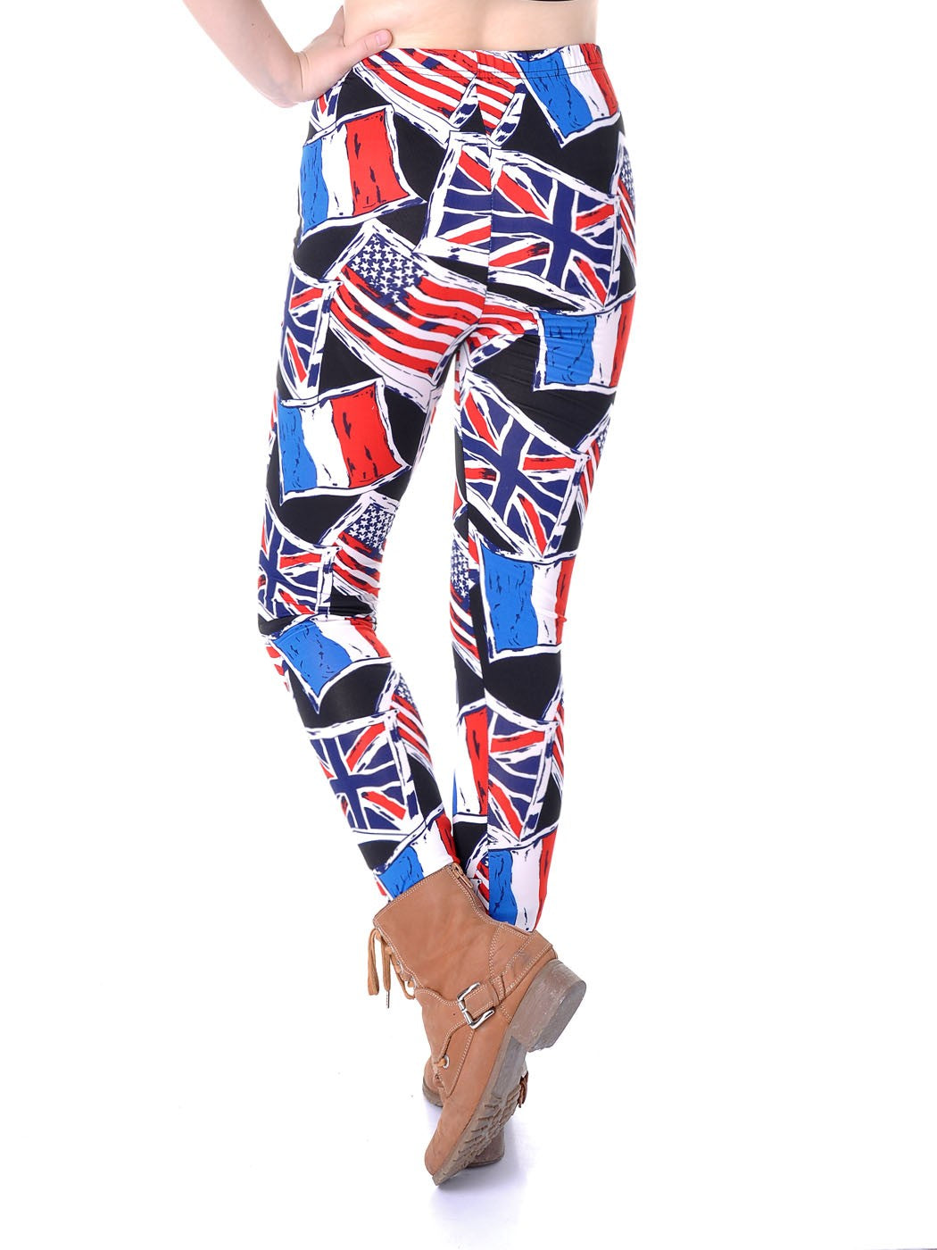 Leggings con diseño de boceto con banderas patrióticas en rojo, blanco y azul