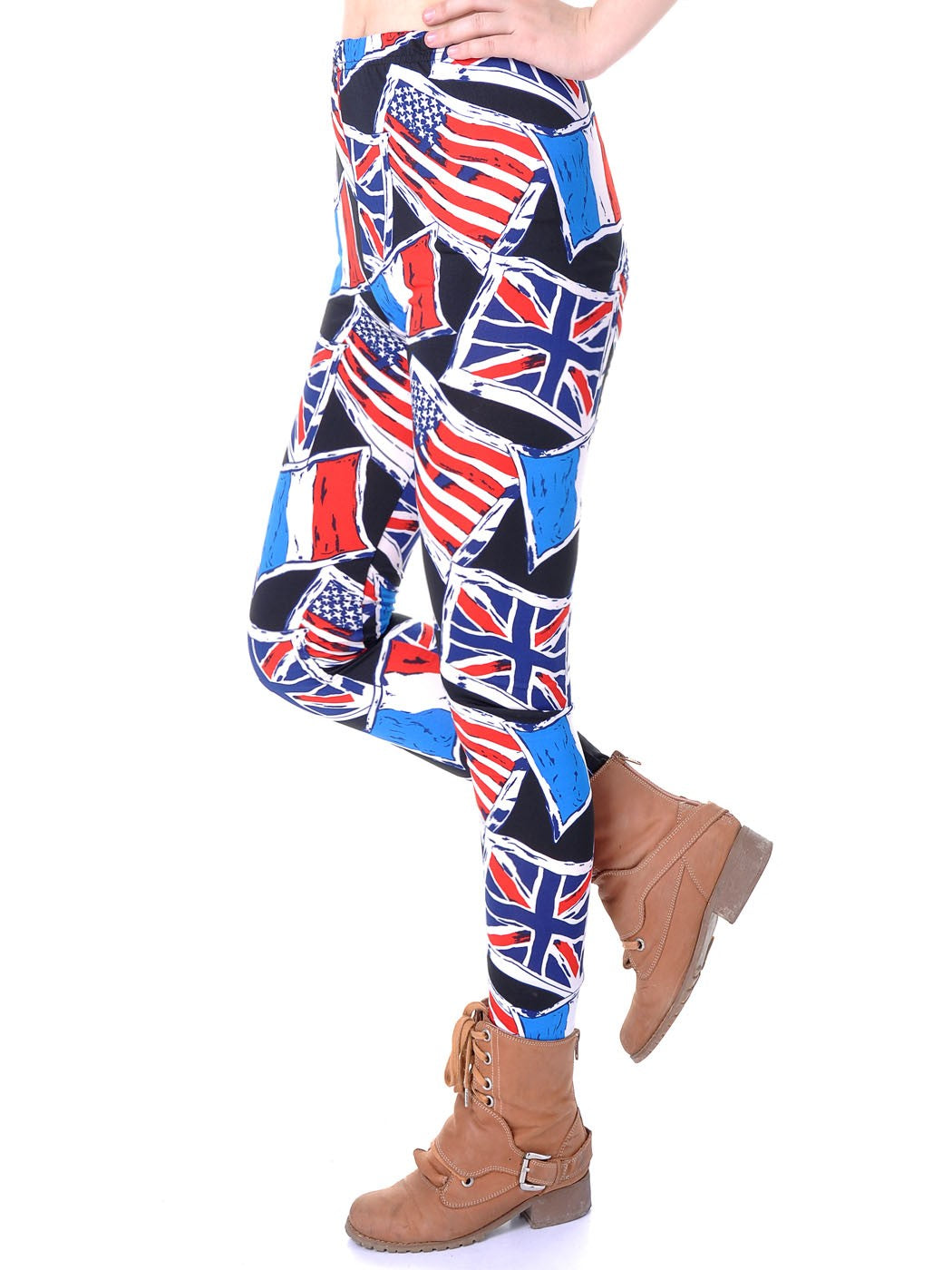 Leggings con diseño de boceto con banderas patrióticas en rojo, blanco y azul