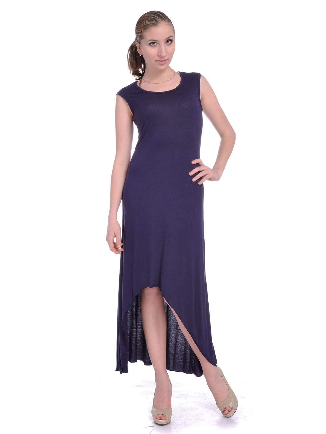 Vestido largo con corte en A y dobladillo irregular alto bajo