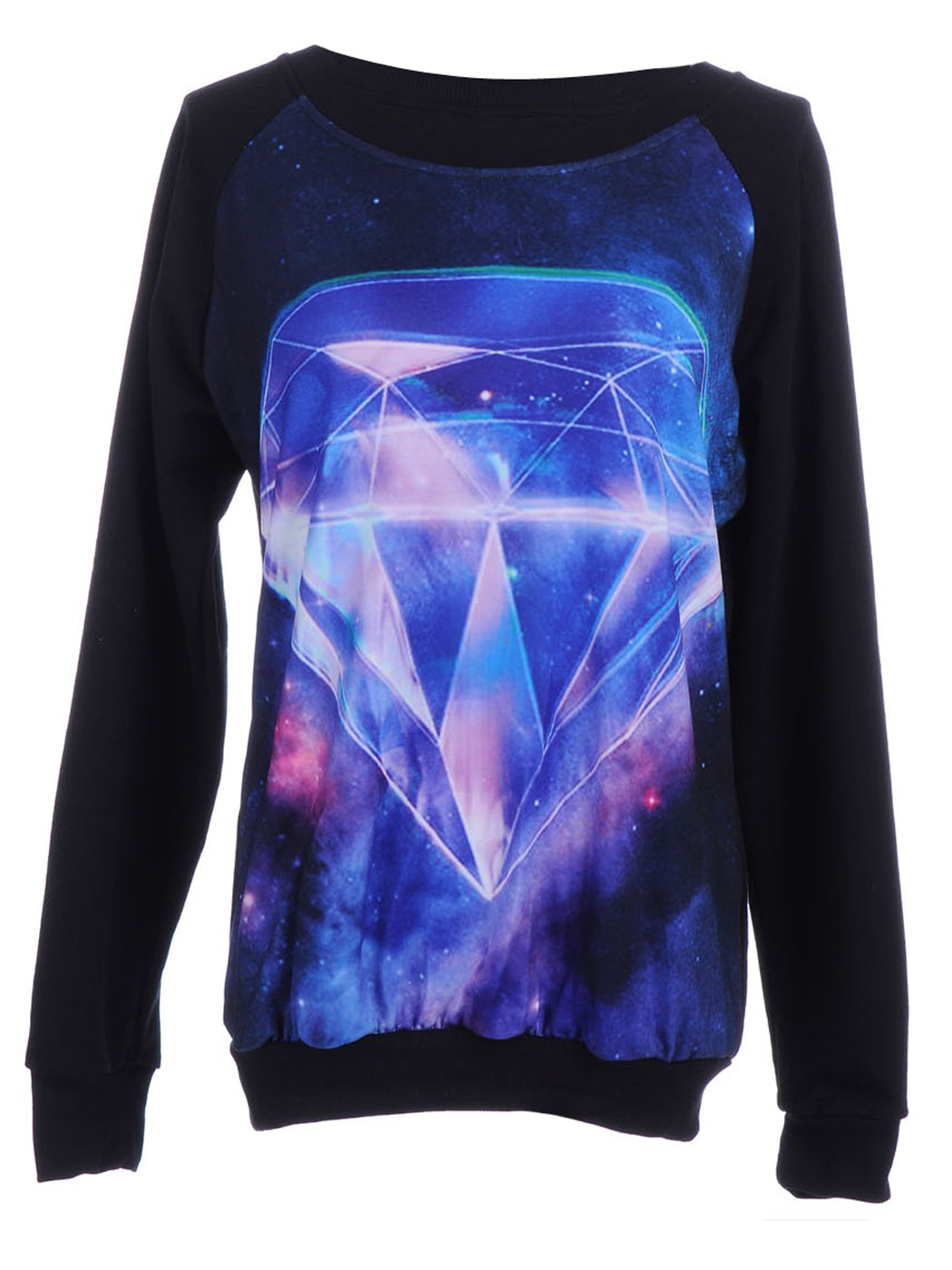 Suéter con estampado inspirado en el bosque y galaxia de diamantes grandes en color negro talla S/M