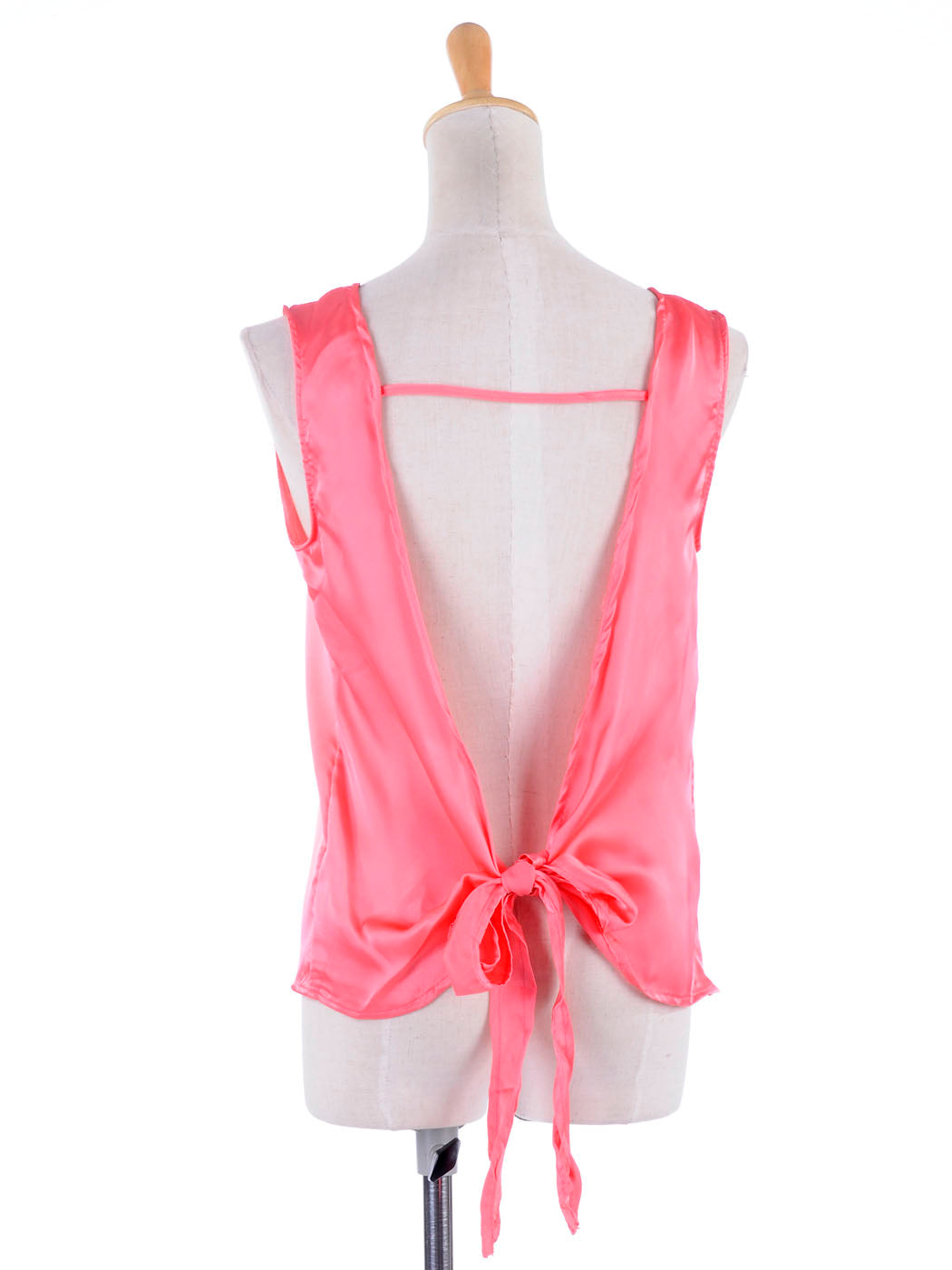 Top de satén con escote plisado y lazo en la espalda, corte en V bajo, talla S/M