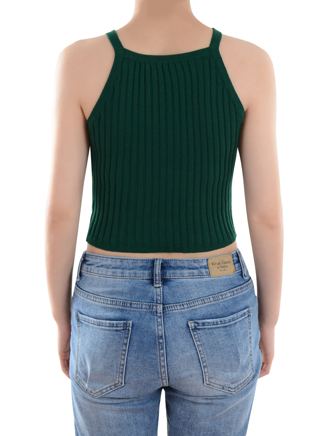 Anna-Kaci Slim Non-Restrictive Stretch Spaghetti Strap Ribbed Knit Crop Tank Top