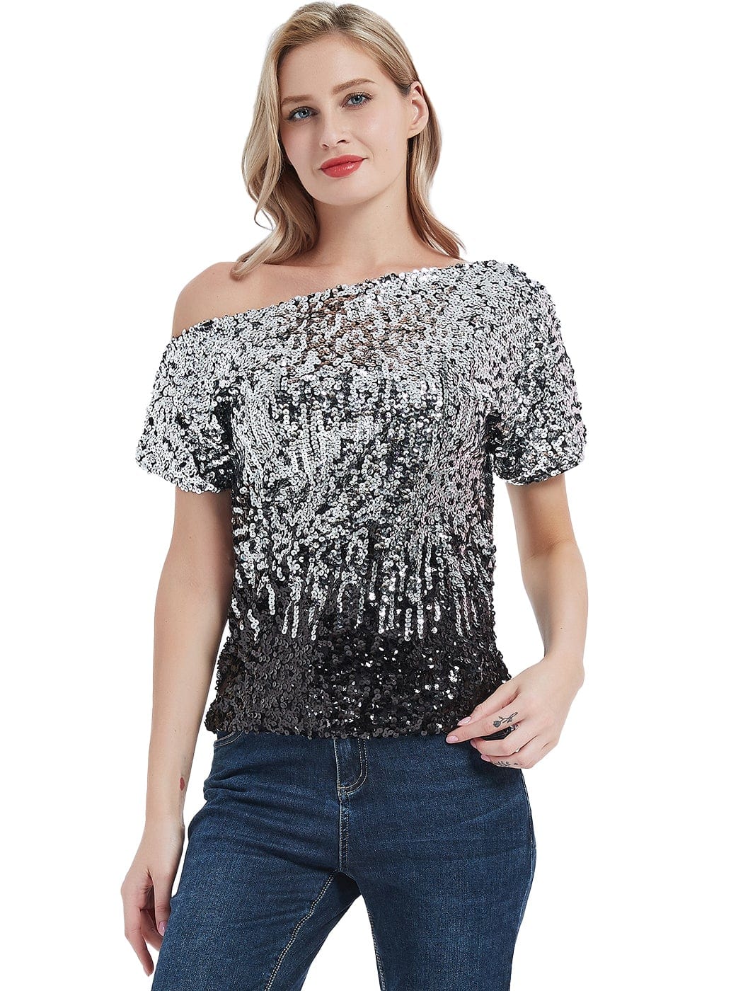 One Shoulder Sequin Top