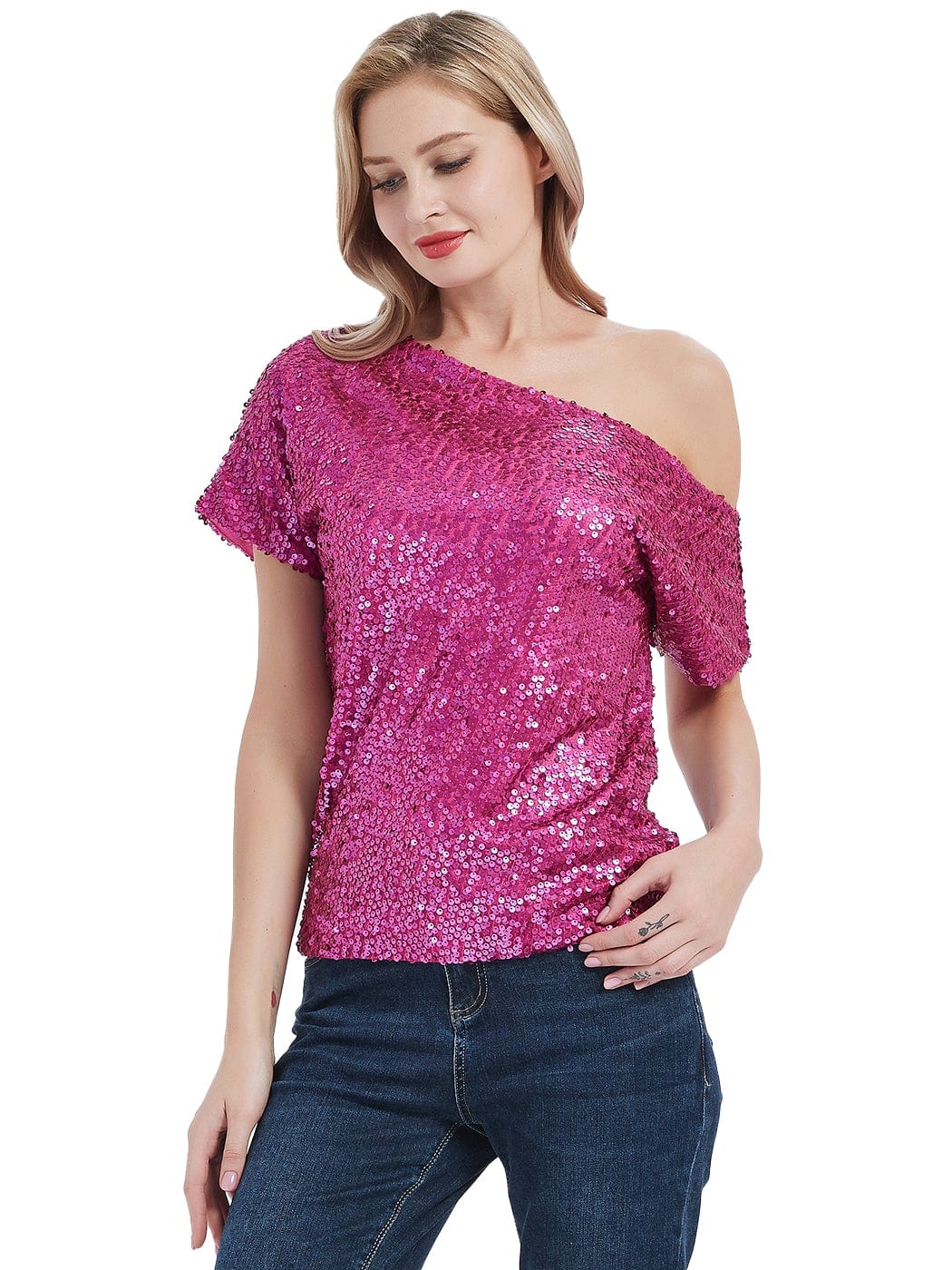 One Shoulder Sequin Top