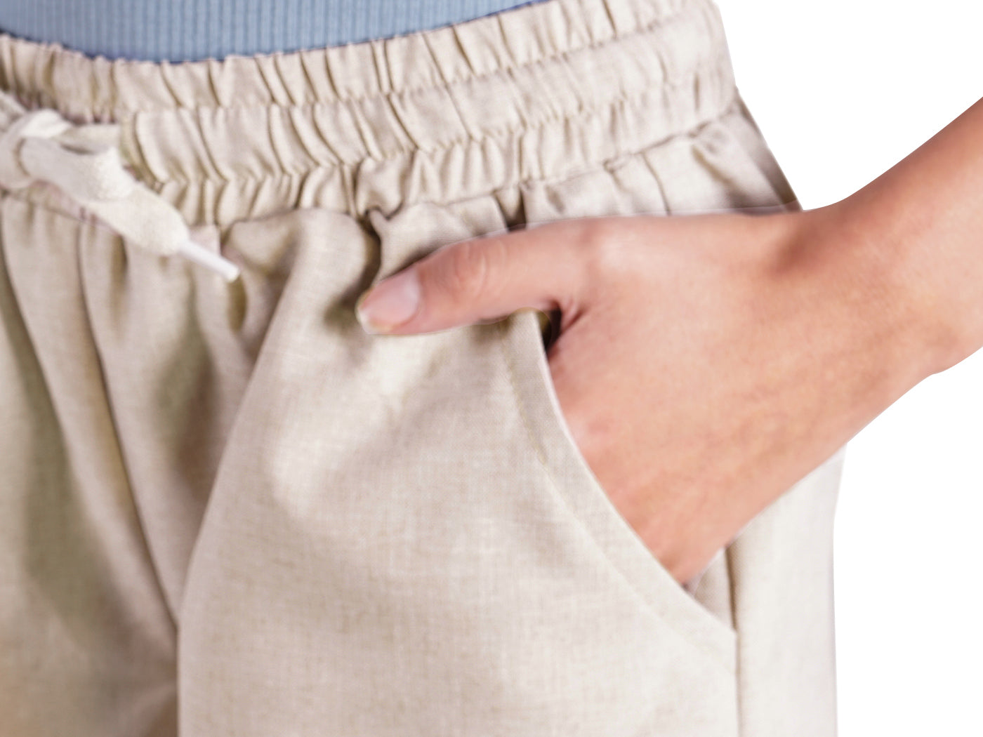 Pantalones cortos de lino elásticos con bolsillos y cordón ajustable