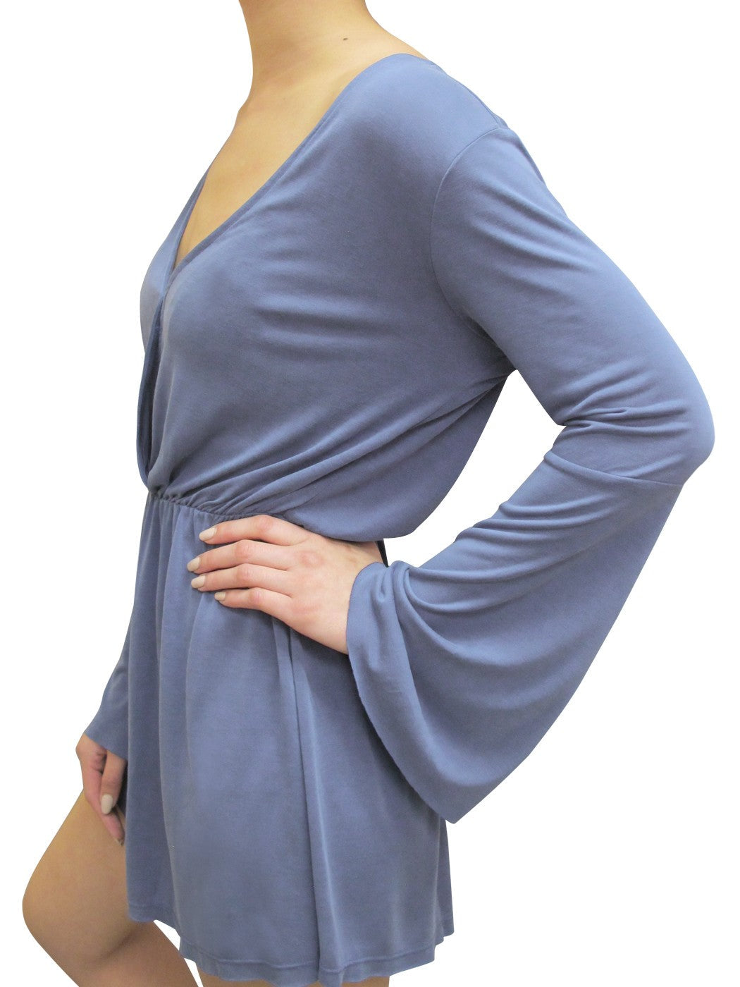 Womens Casual Stretch Long-Sleeve Plunging Deep V-Neck Romper Playsuit