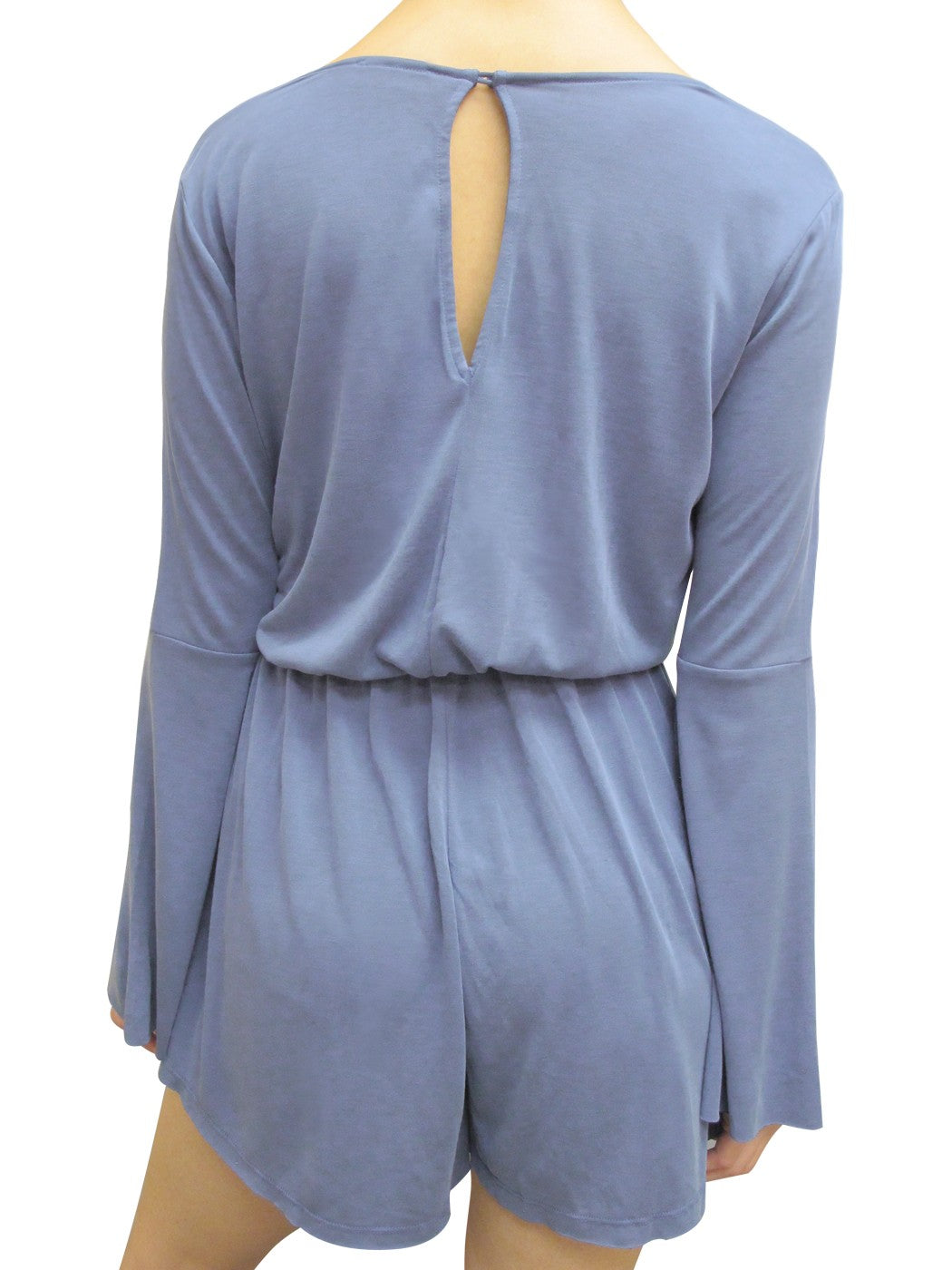 Womens Casual Stretch Long-Sleeve Plunging Deep V-Neck Romper Playsuit