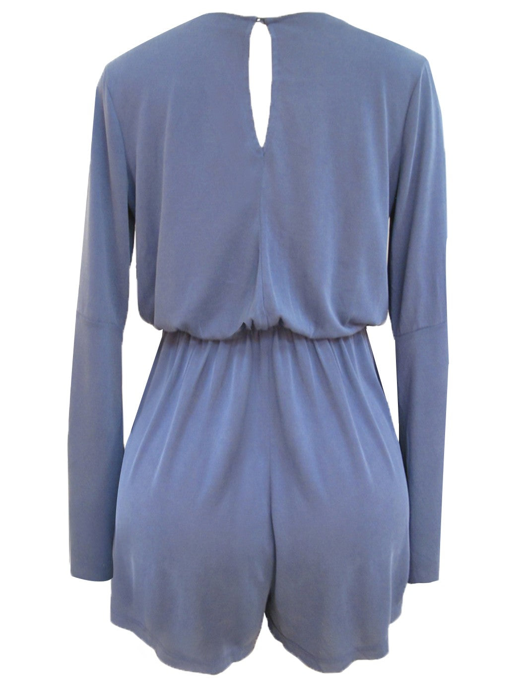 Womens Casual Stretch Long-Sleeve Plunging Deep V-Neck Romper Playsuit