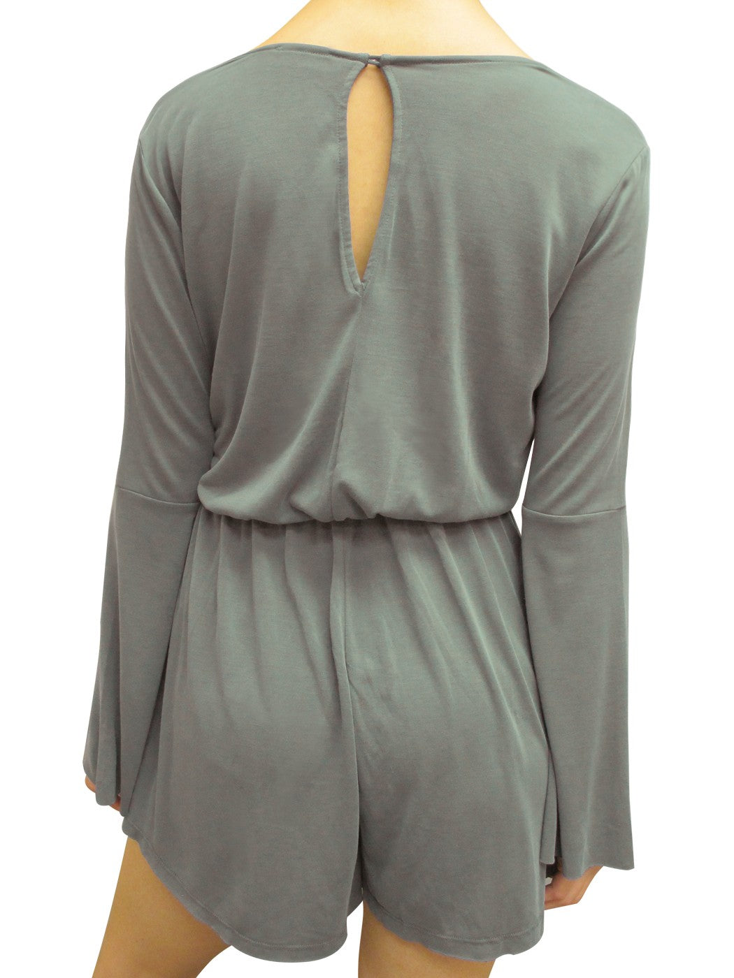 Womens Casual Stretch Long-Sleeve Plunging Deep V-Neck Romper Playsuit