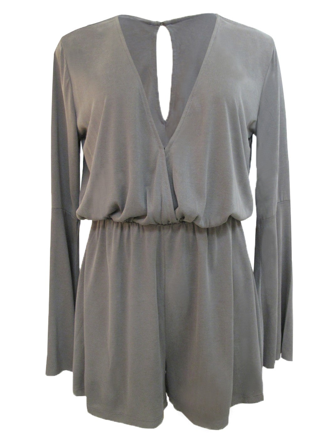 Womens Casual Stretch Long-Sleeve Plunging Deep V-Neck Romper Playsuit
