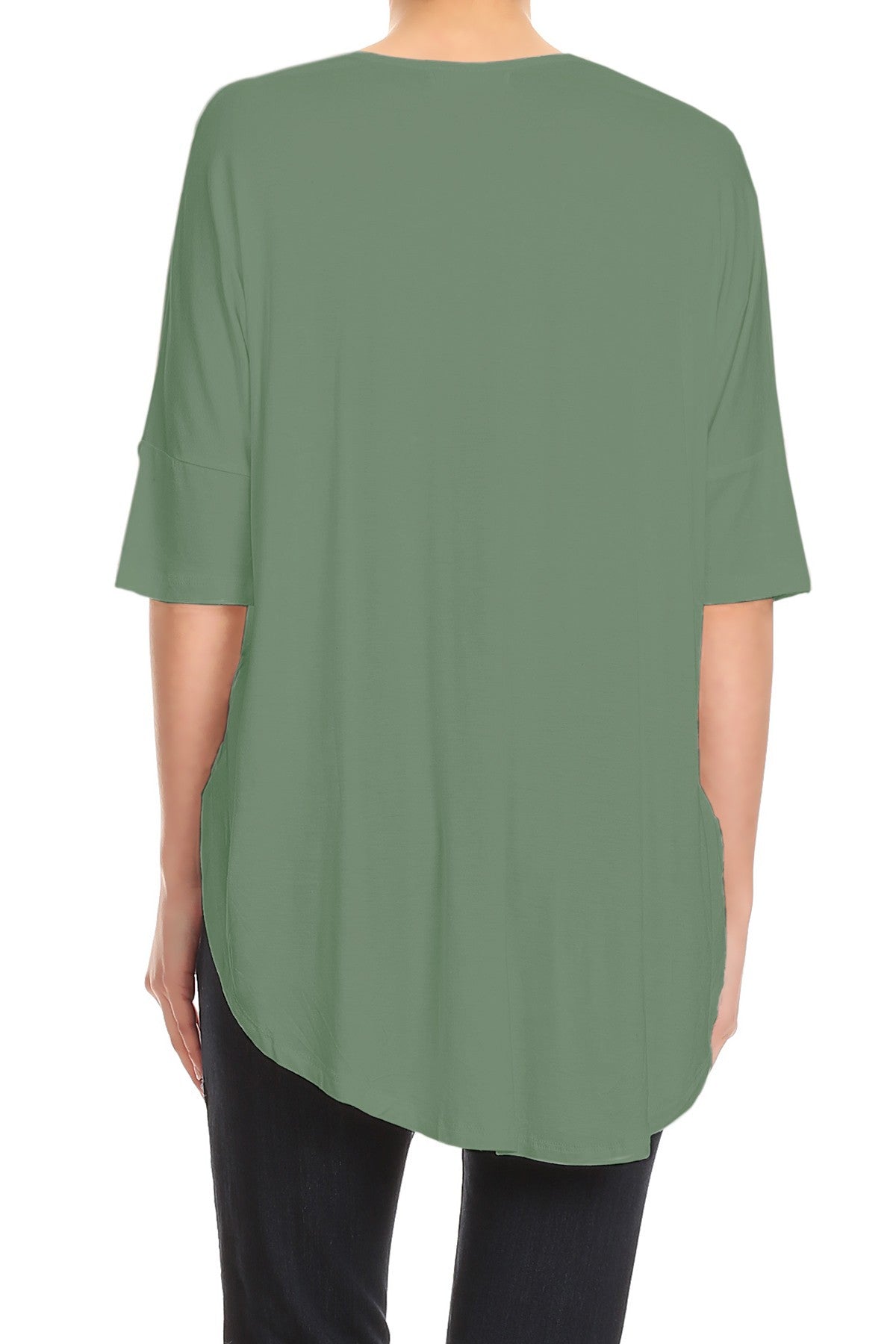 Blusa informal holgada con escote en V y cordones para mujer con mangas cortas estilo dolman