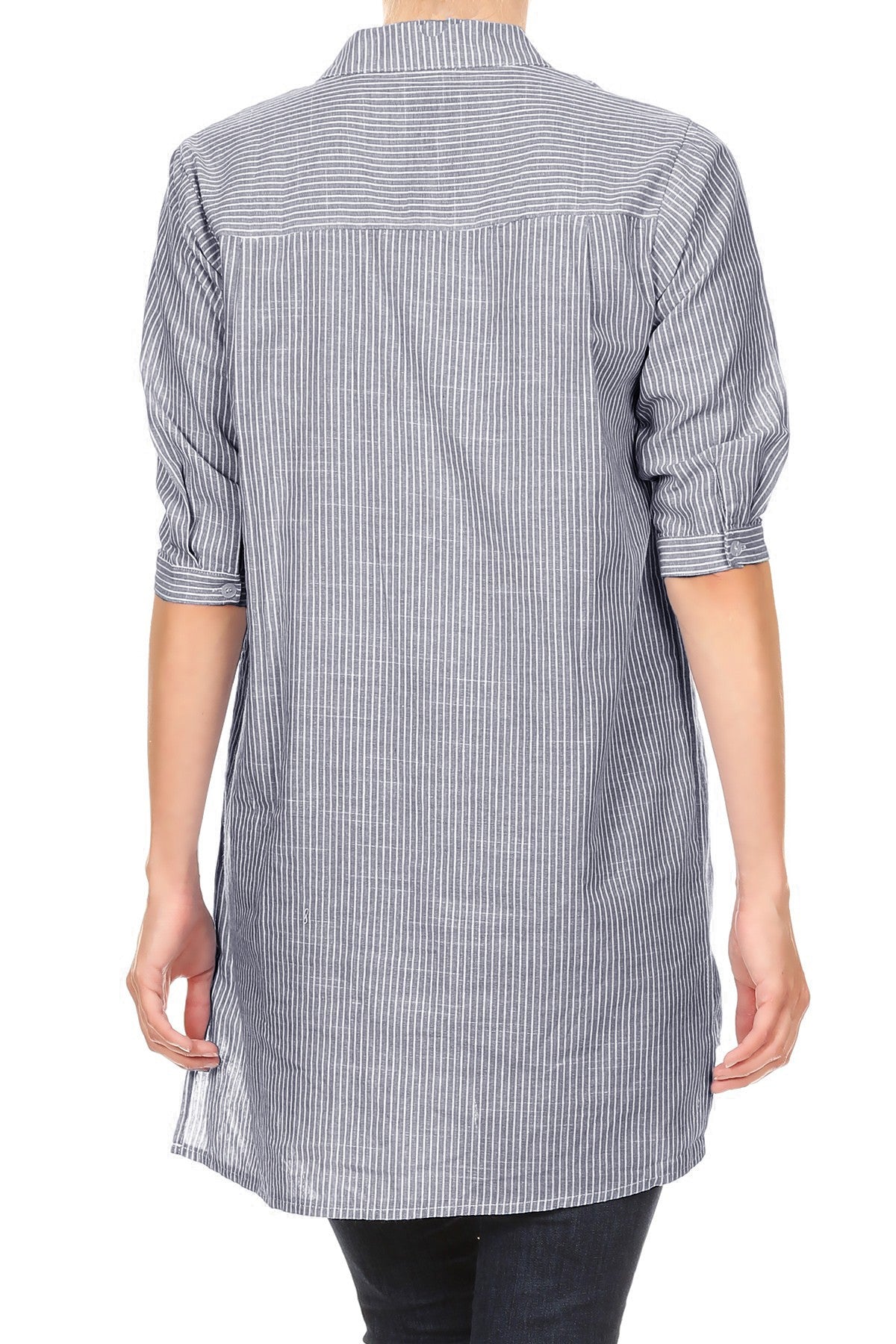 Camisa informal de mujer de tejido Chambray con botones y rayas largas