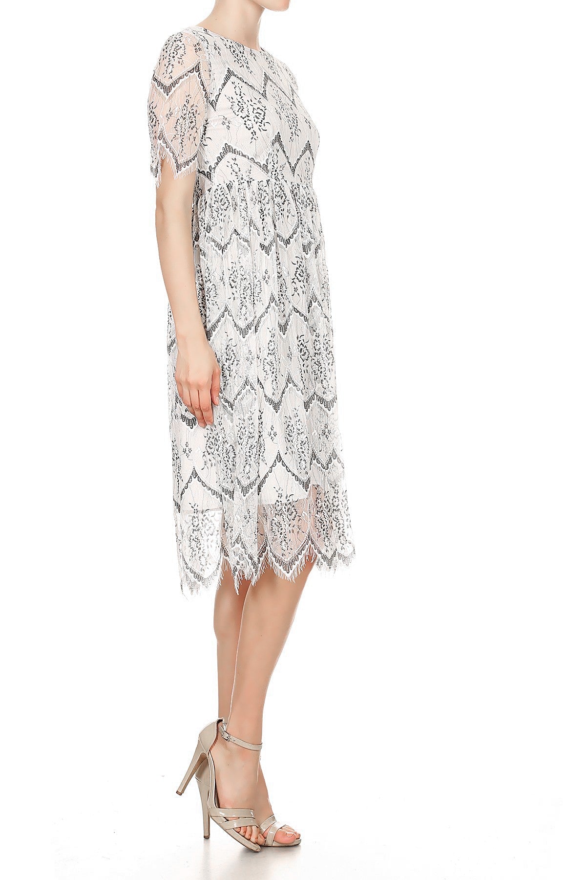 Vestido midi ligero con cremallera suave y encaje floral vintage