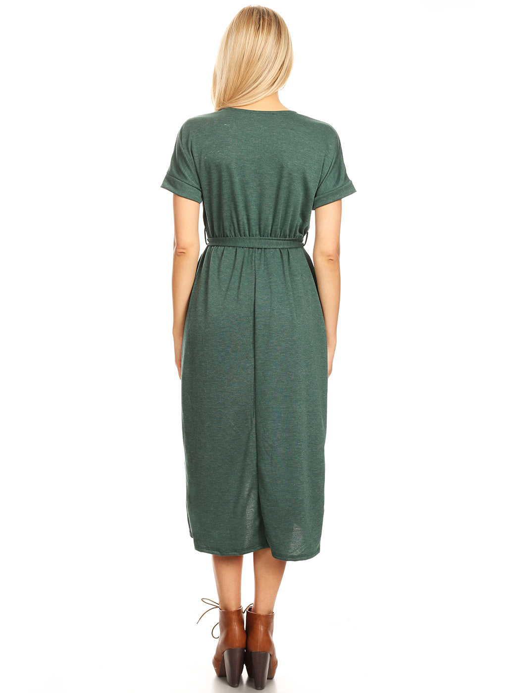 Vestido midi con abertura y mangas lisas