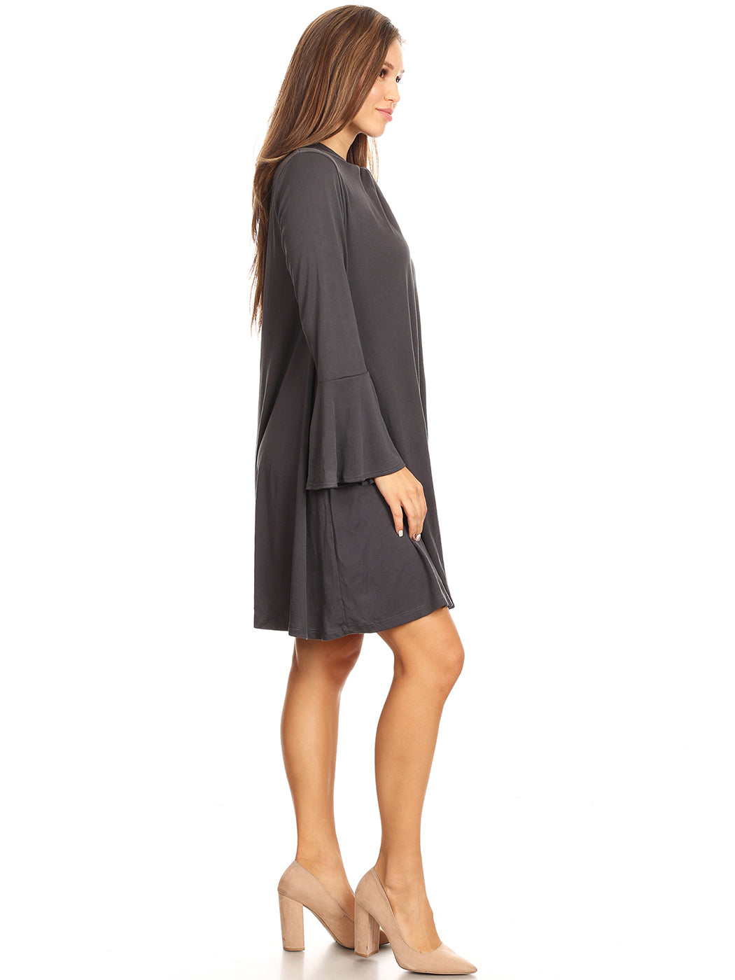 Long-Sleeve Keyhole Swing Dress