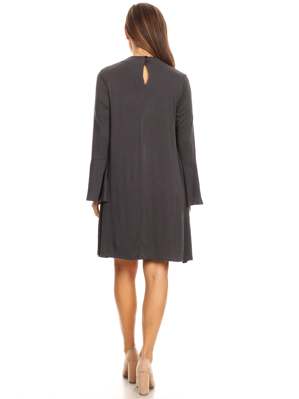 Long-Sleeve Keyhole Swing Dress