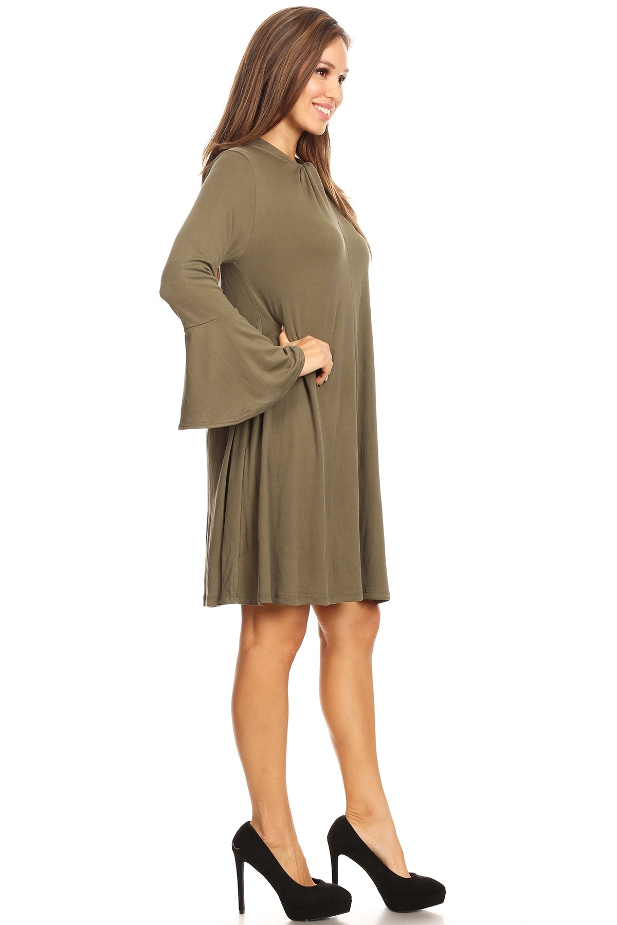 Long-Sleeve Keyhole Swing Dress