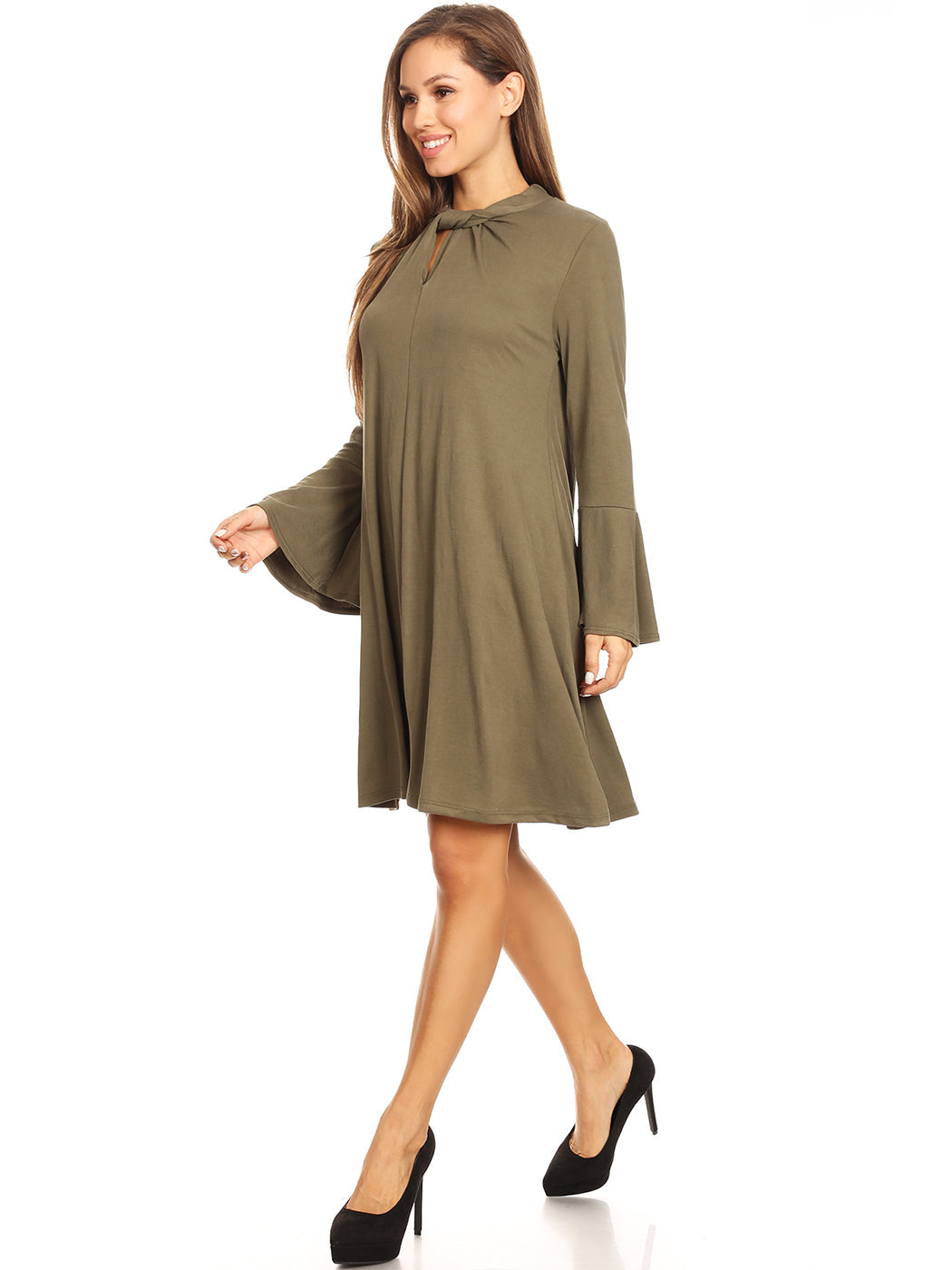 Long-Sleeve Keyhole Swing Dress