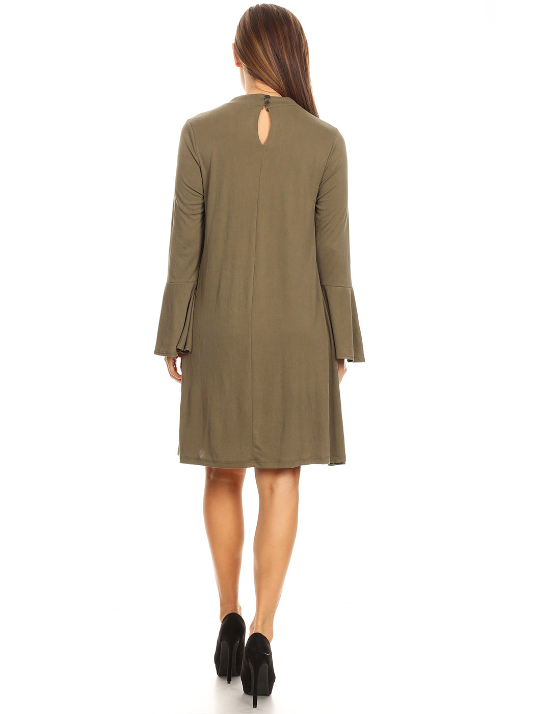 Long-Sleeve Keyhole Swing Dress